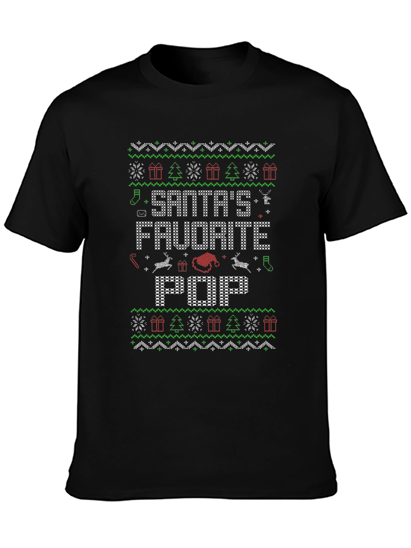 Santas Favorite Pop Knit-Style Christmas T-Shirt