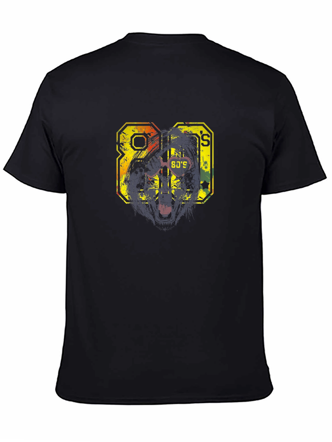 Retro 80s Graphic Print Black T-Shirt