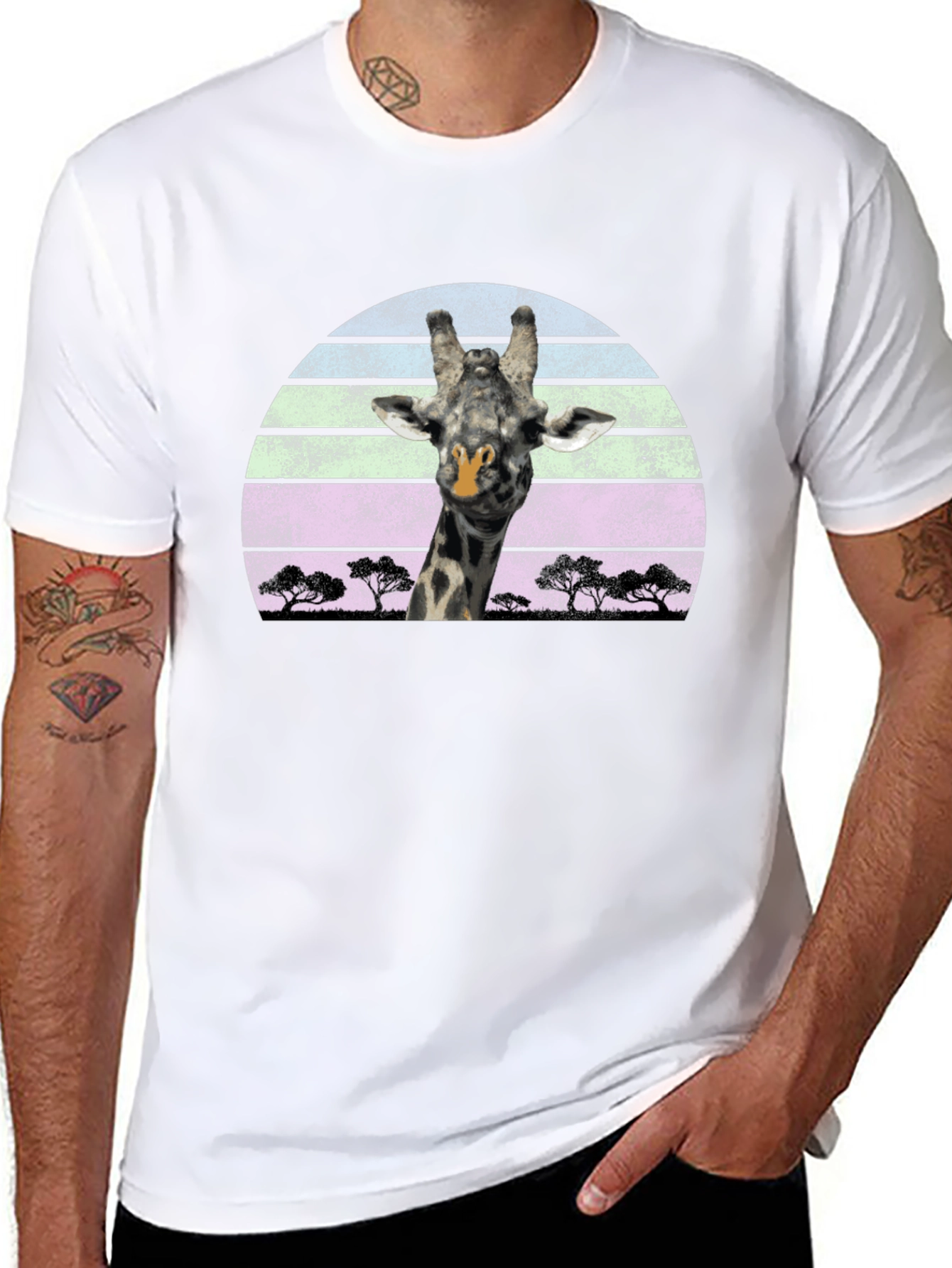 Giraffe Sunset Graphic Tee - Unique Design