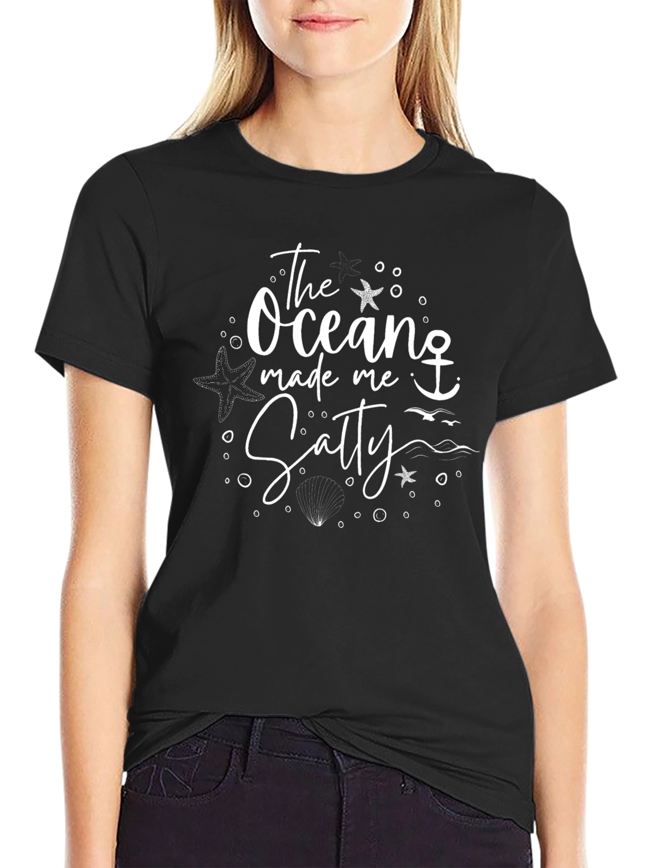 Ocean Made Me Salty Black Graphic Tee