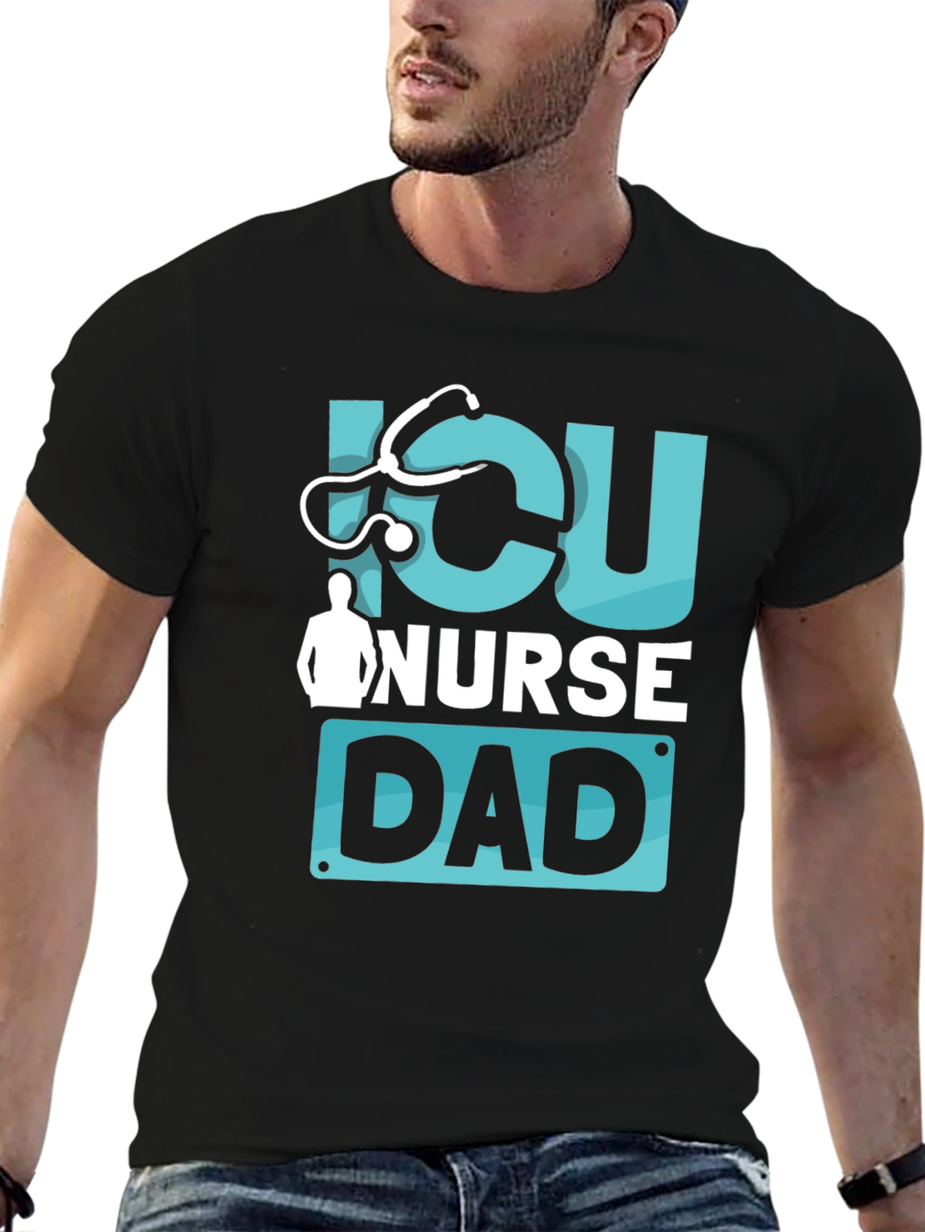 ICU Nurse Dad Graphic T-Shirt - Black
