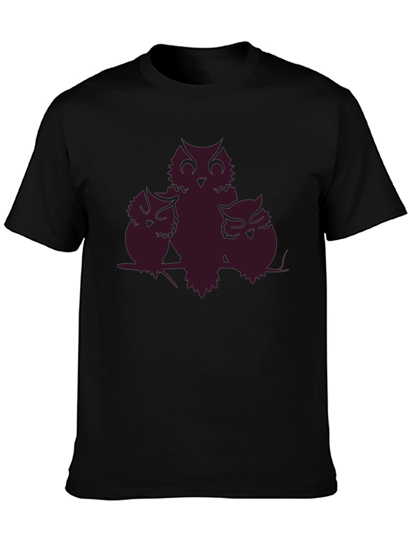 Owl Family T-Shirt - Black Crew Neck Tee