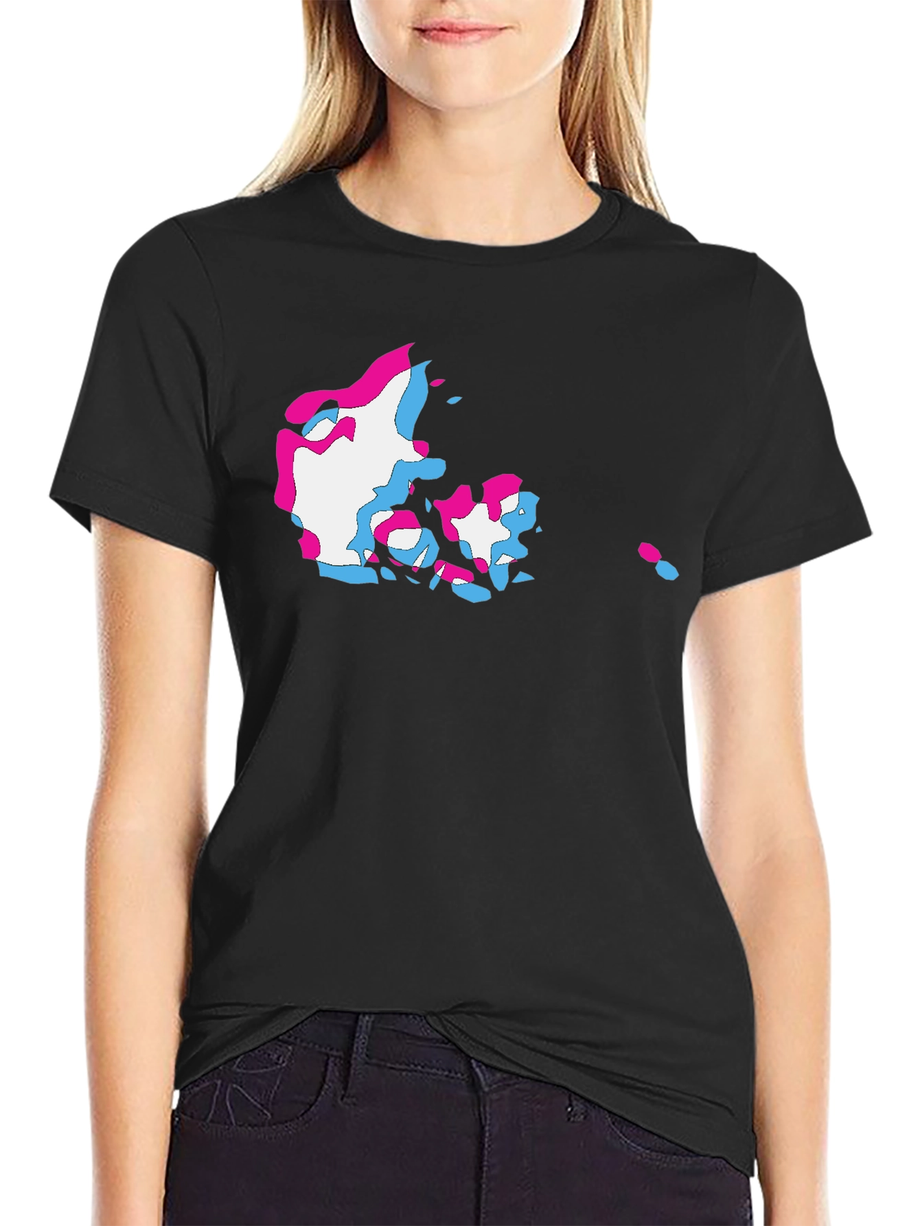 Denmark Map Glitch Style Black T-Shirt