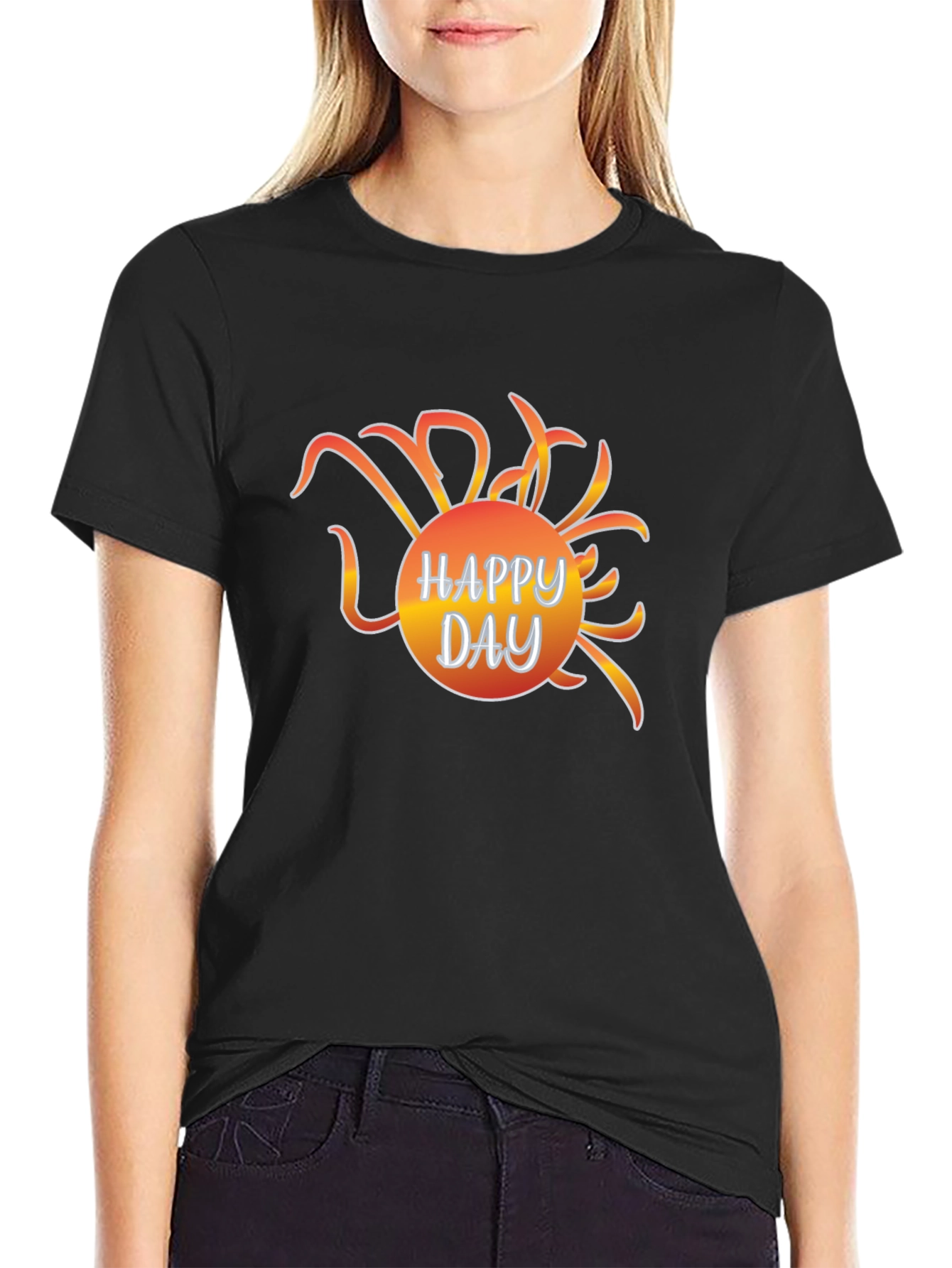 Happy Day Graphic Tee - Black Casual T-Shirt