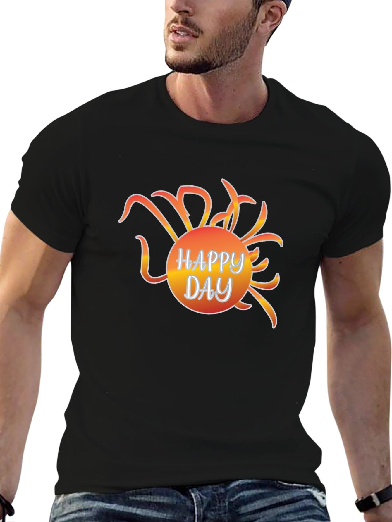 Happy Day Graphic Tee - Black Casual T-Shirt