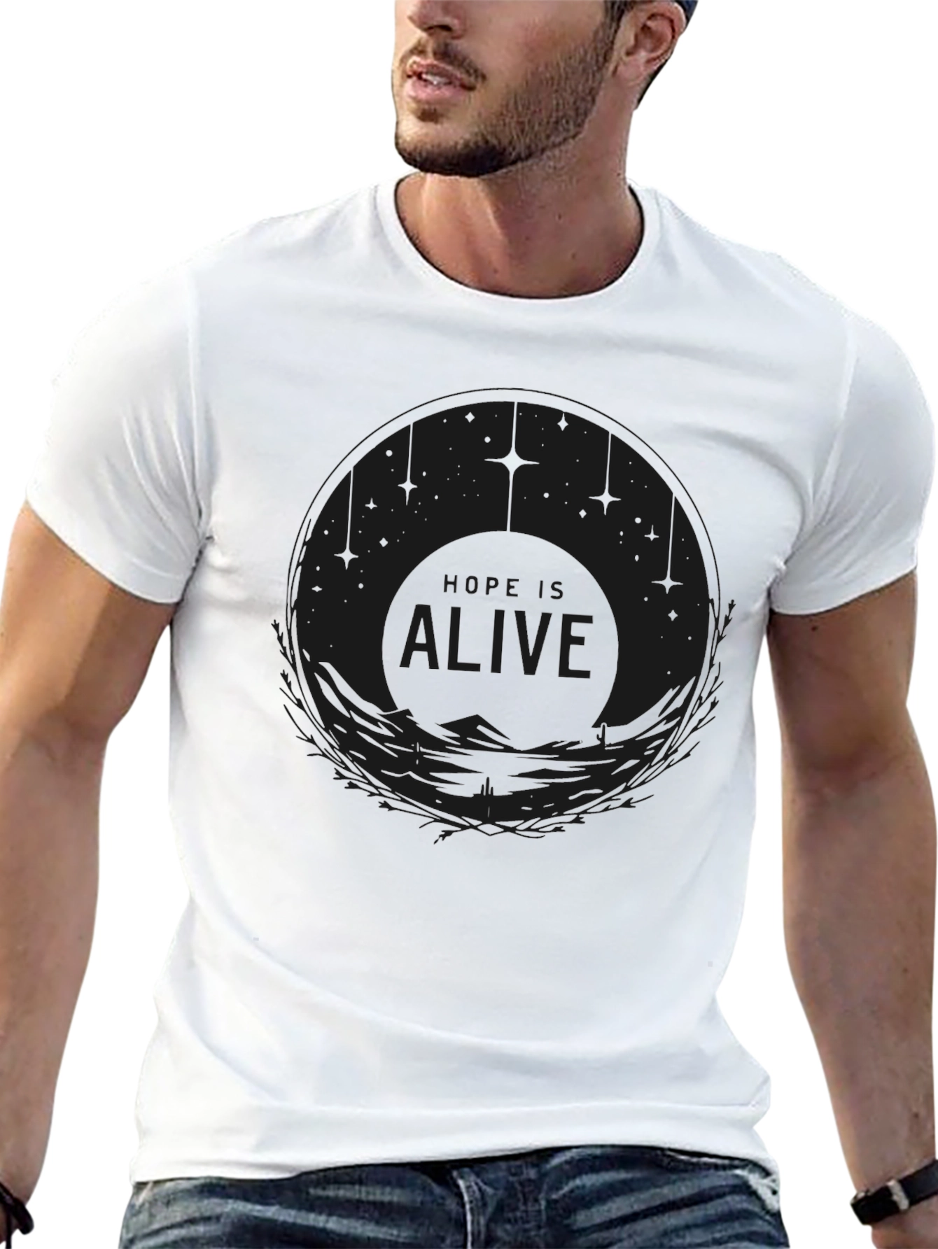 Alive Graphic Print Black Cotton Tee