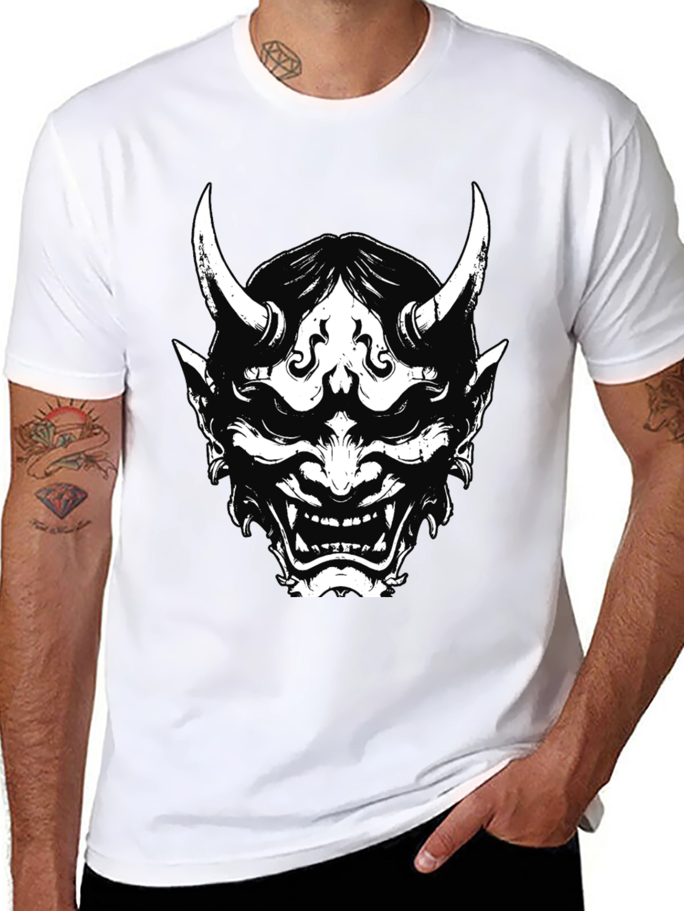 Mens Black Oni Mask Graphic Tee
