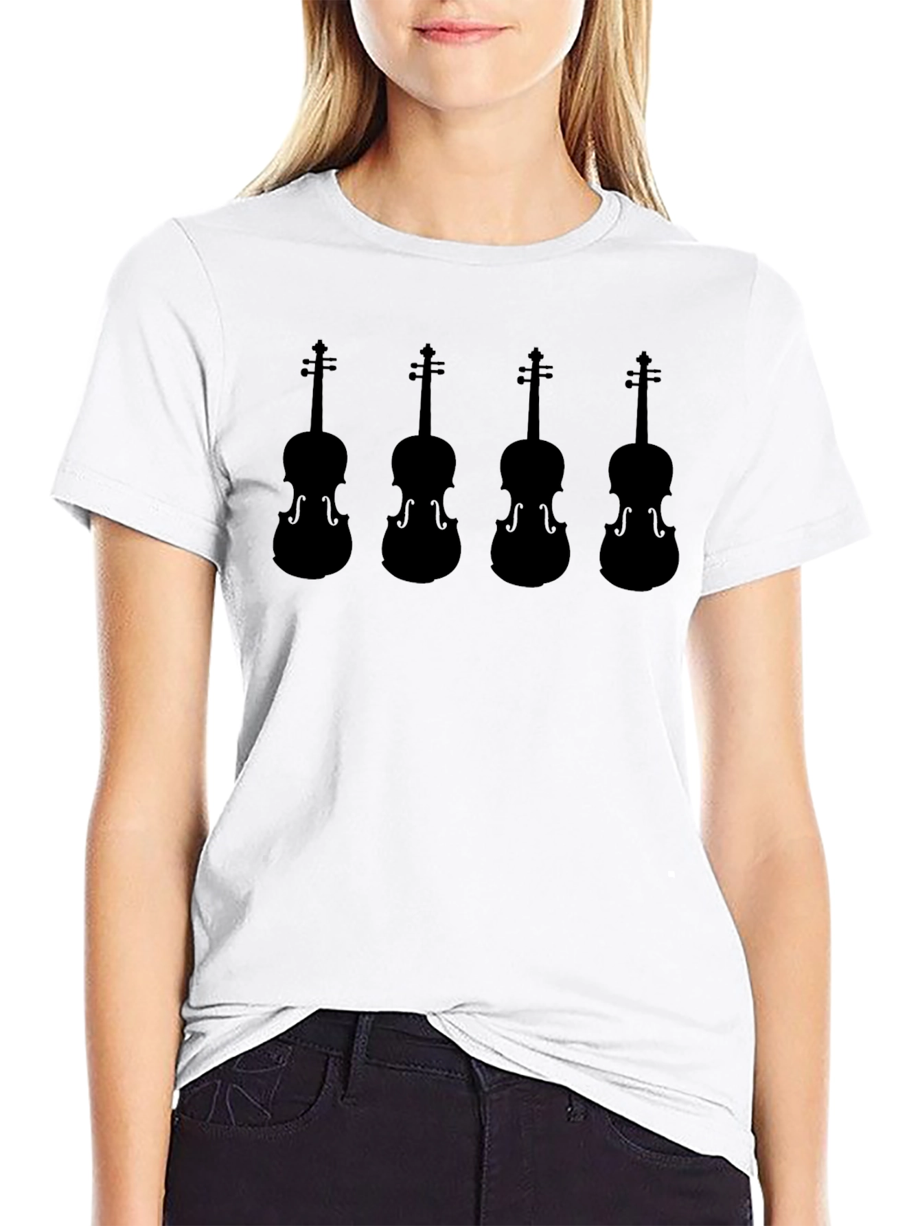 Violin Silhouette Graphic Tee - Black Cotton T-Shirt