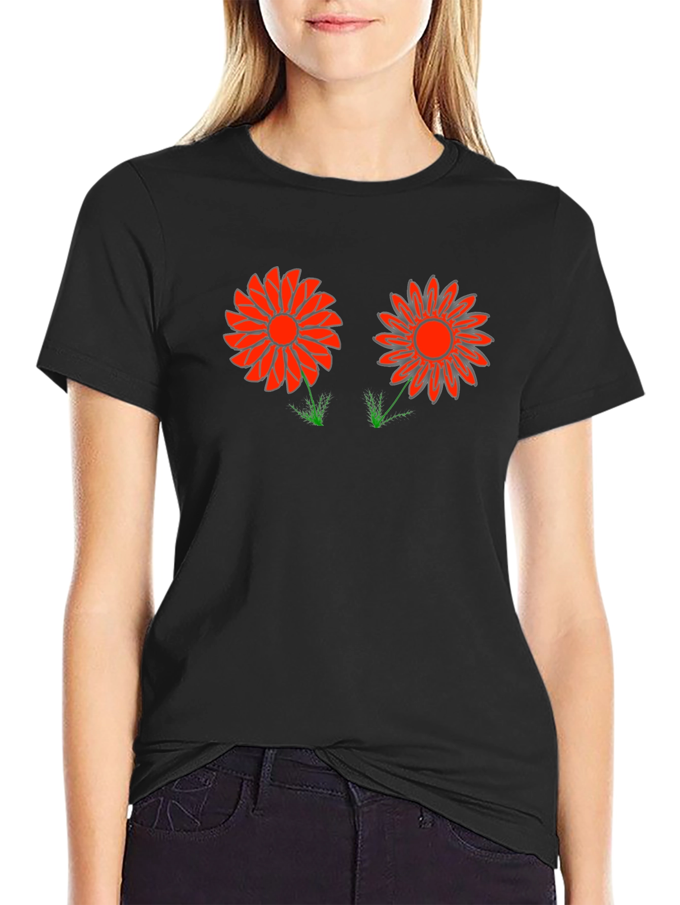 Funky Flower Graphic Tee - Black