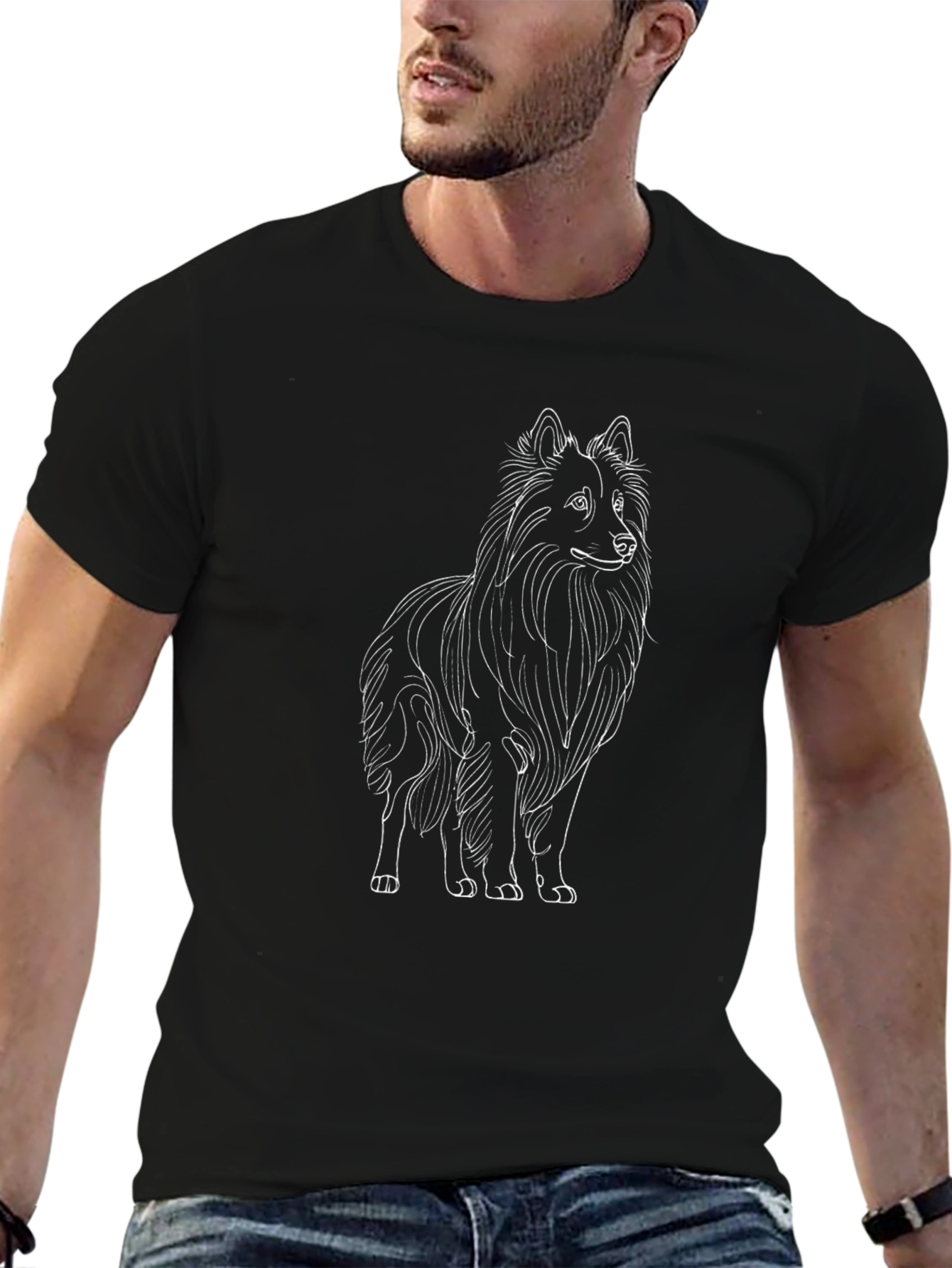 Dog Sketch Graphic Tee - Casual Black T-Shirt