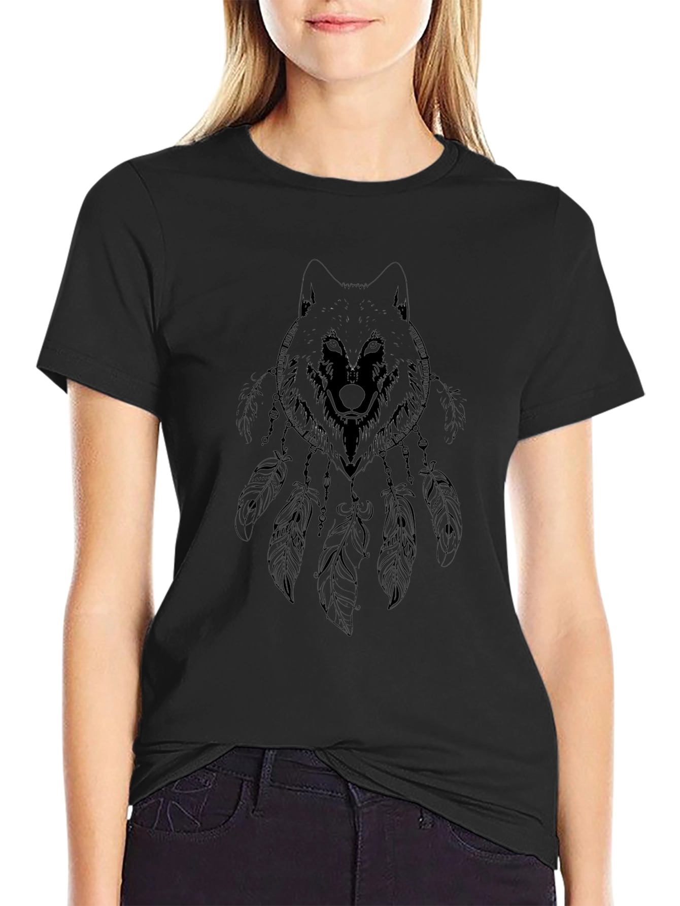 Black Wolf Dreamcatcher Graphic Tee
