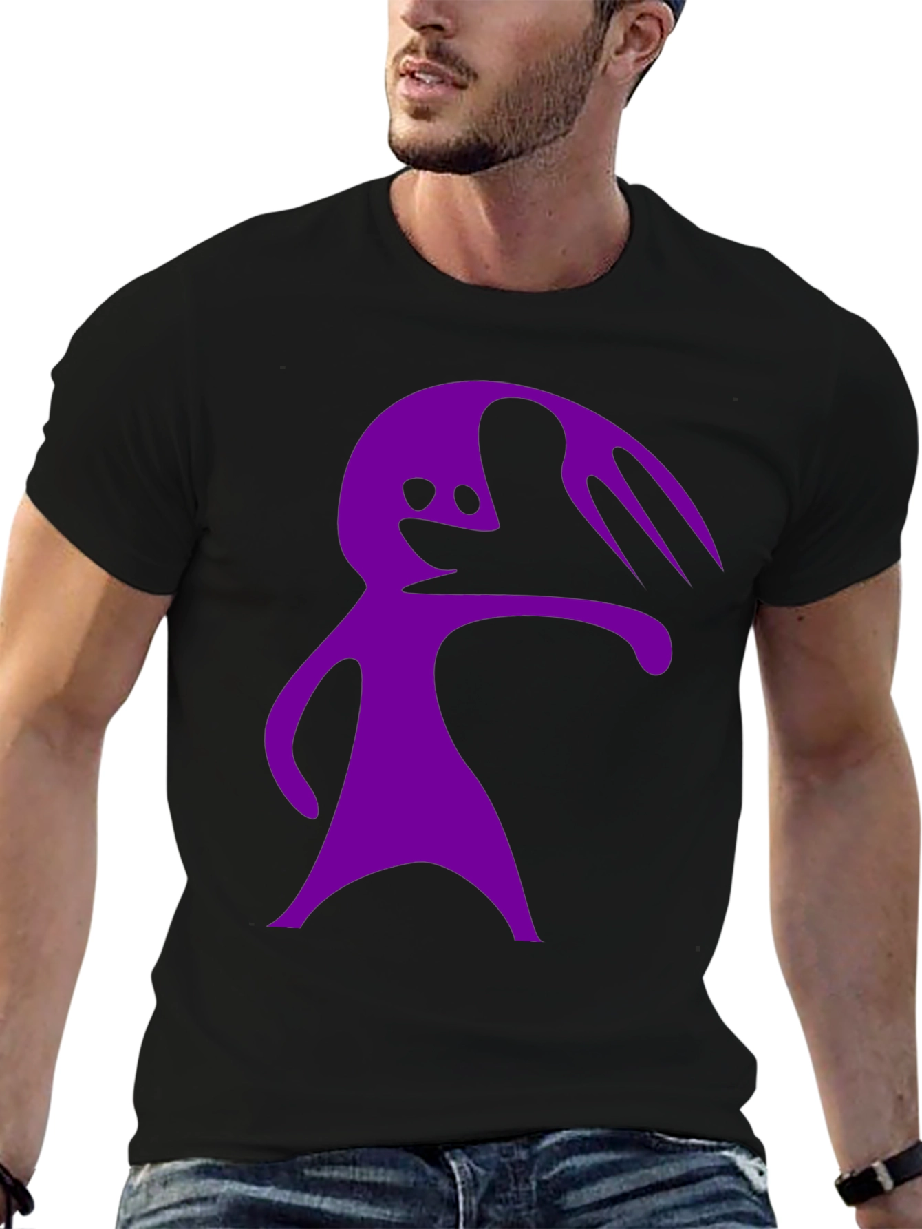 Purple Cartoon Character Graphic Black T-Shirt