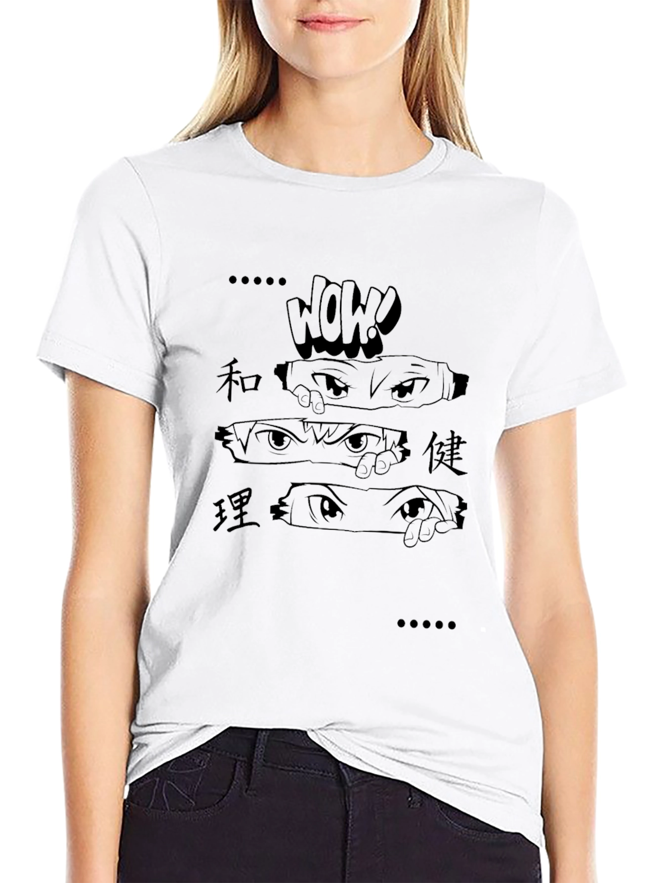 Anime Eyes Graphic Black T-Shirt