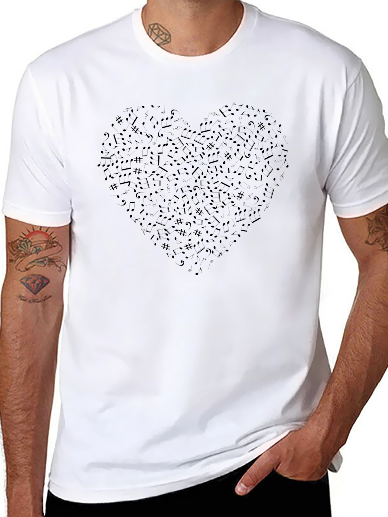 Musical Heart T-Shirt - Black Crew Neck Tee
