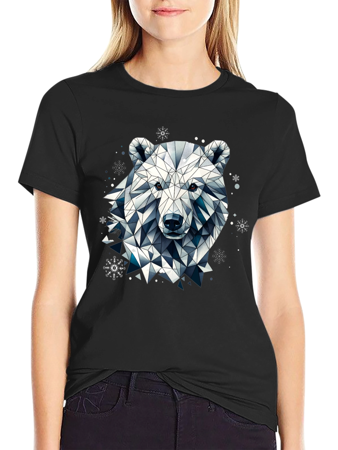 Geometric Polar Bear Black T-Shirt