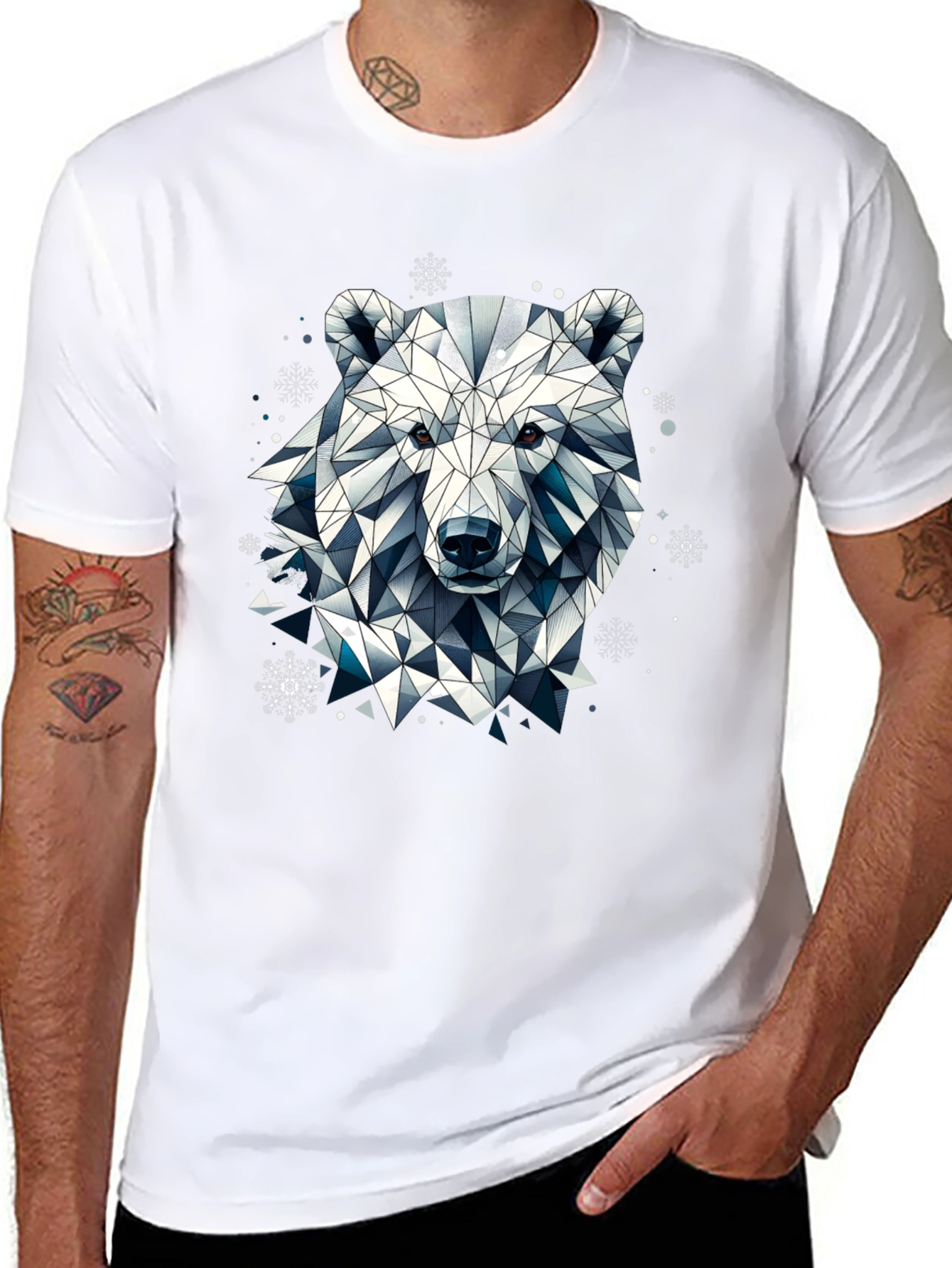 Geometric Polar Bear Black T-Shirt