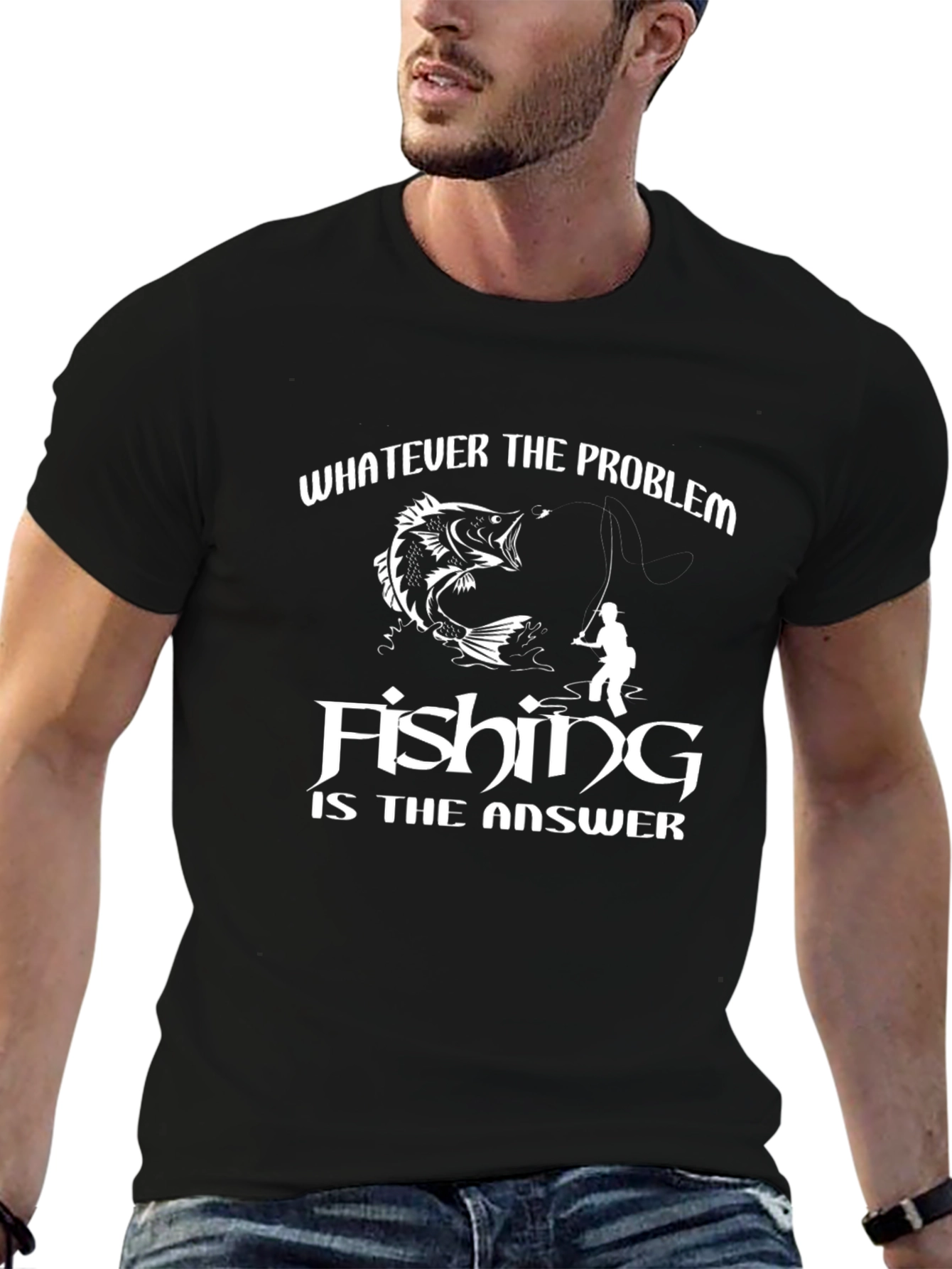 Fishing Is The Answer Black T-Shirt