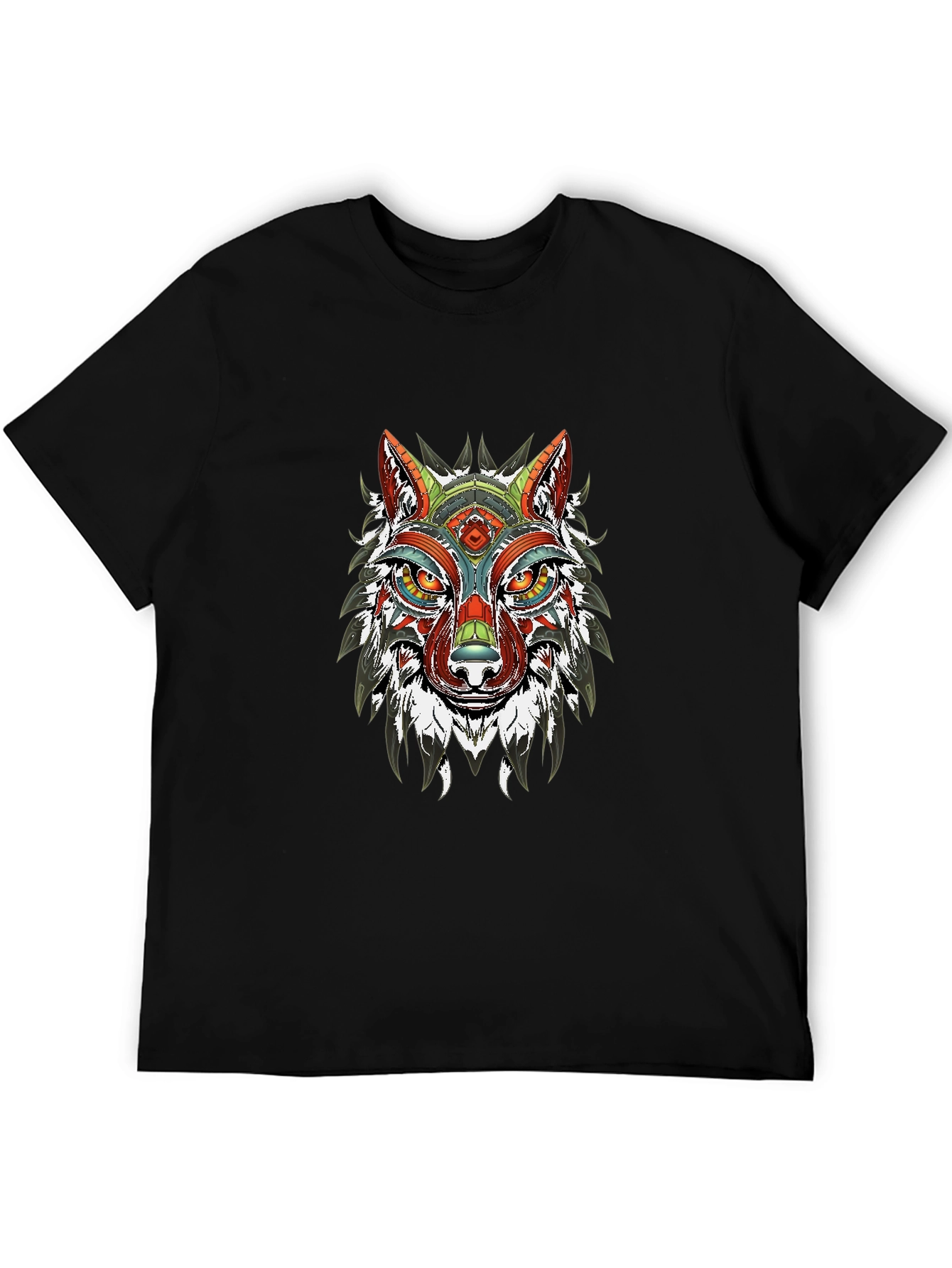 Aztec Wolf Graphic Black T-Shirt