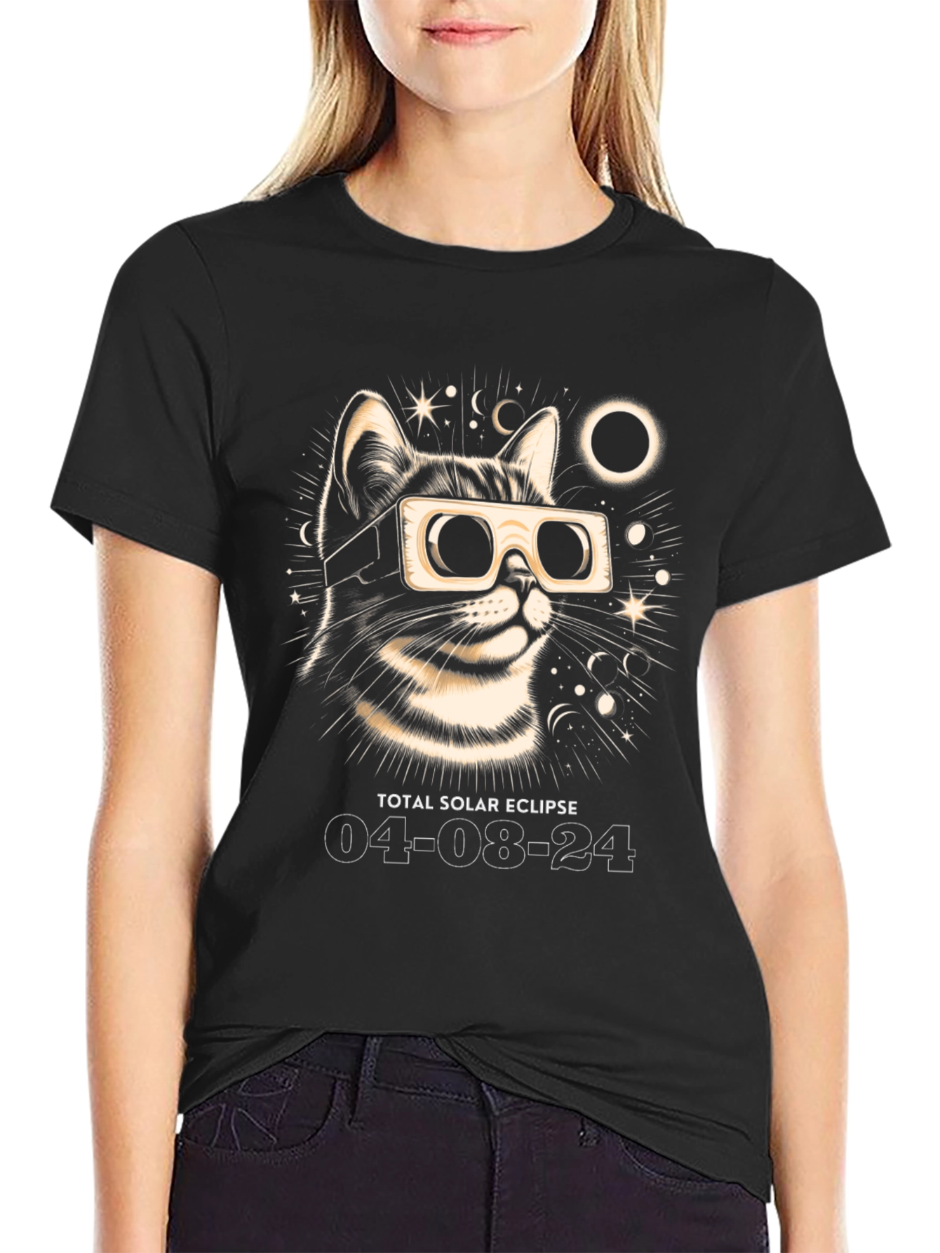 Total Solar Eclipse 2024 Cat T-Shirt