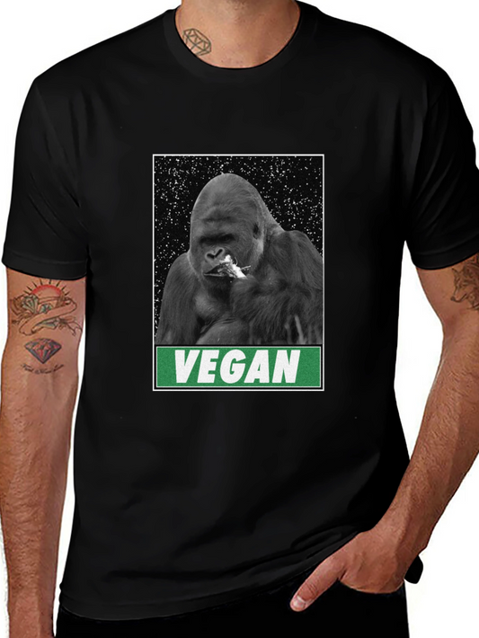 Vegan Gorilla Graphic Tee - Black Cotton T-Shirt