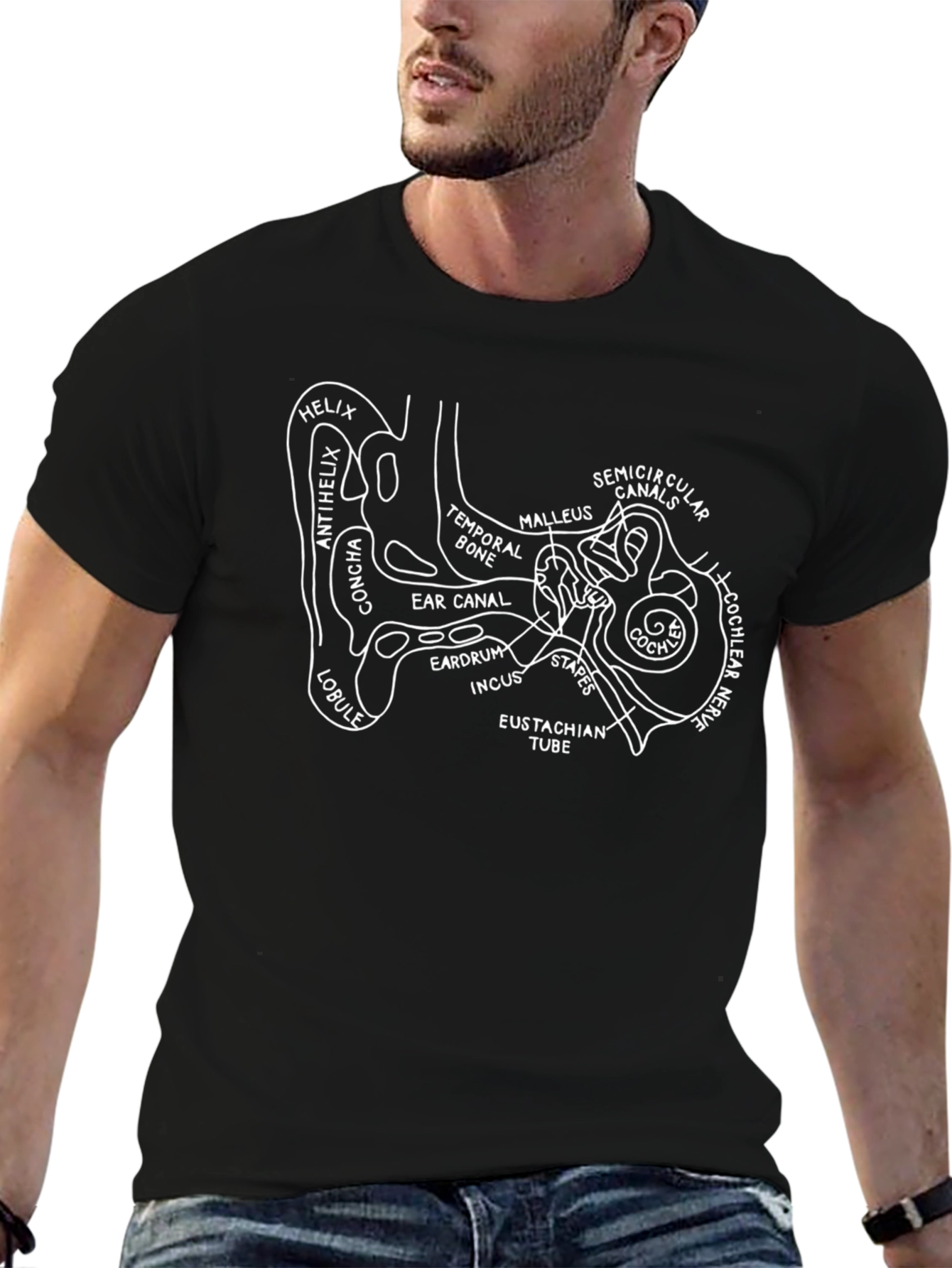 Human Ear Anatomy Diagram T-Shirt - Medical Science Tee