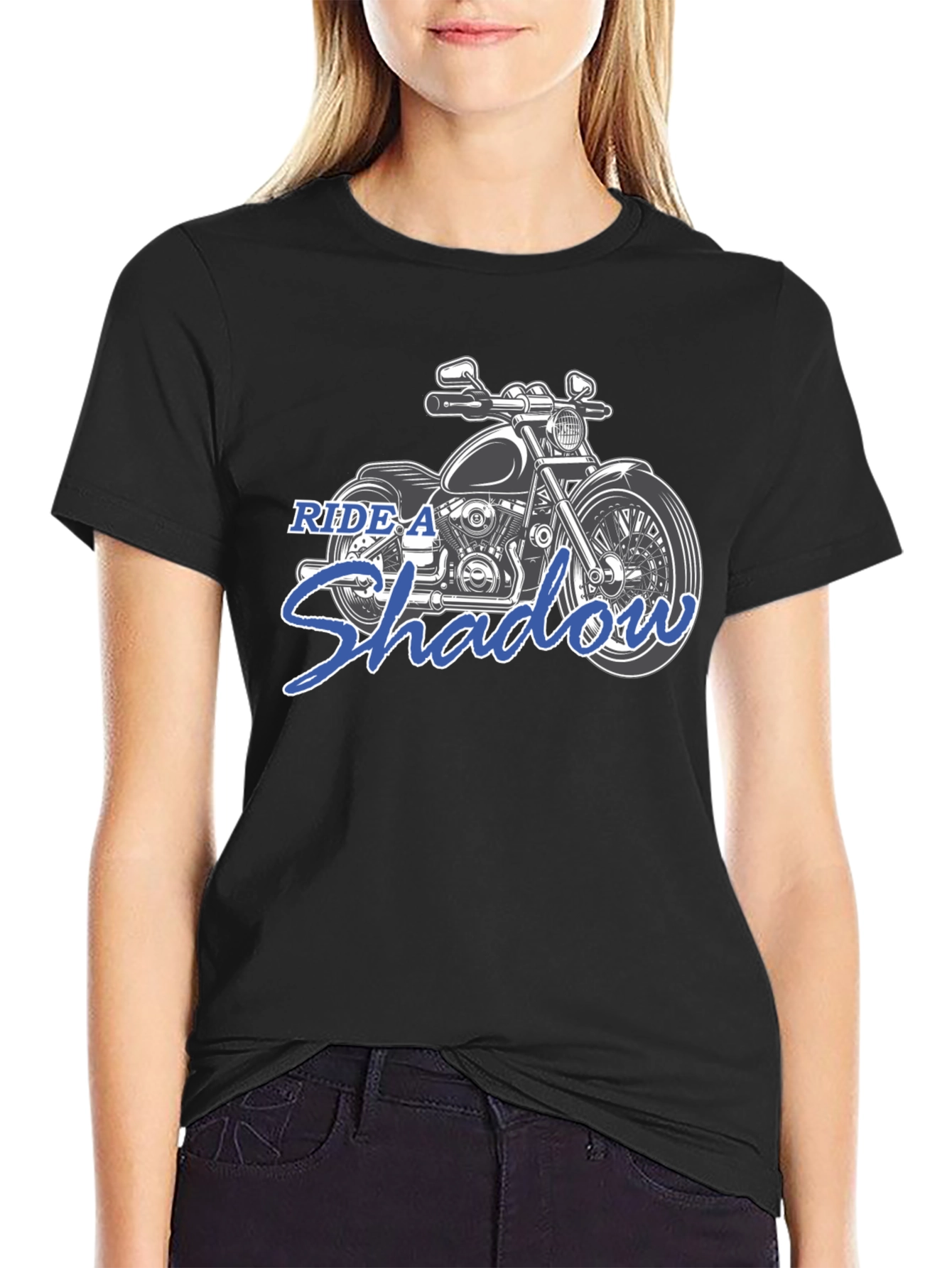 Ride A Shadow Motorcycle Graphic Tee - Black