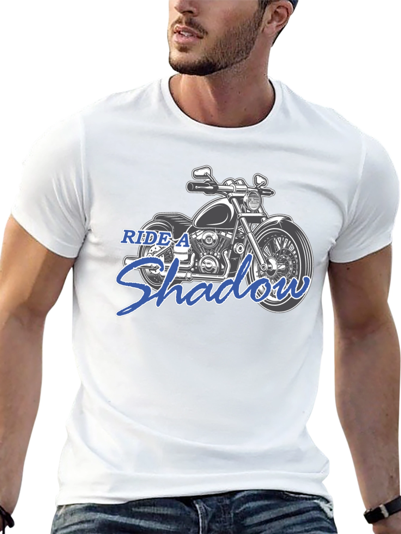 Ride A Shadow Motorcycle Graphic Tee - Black