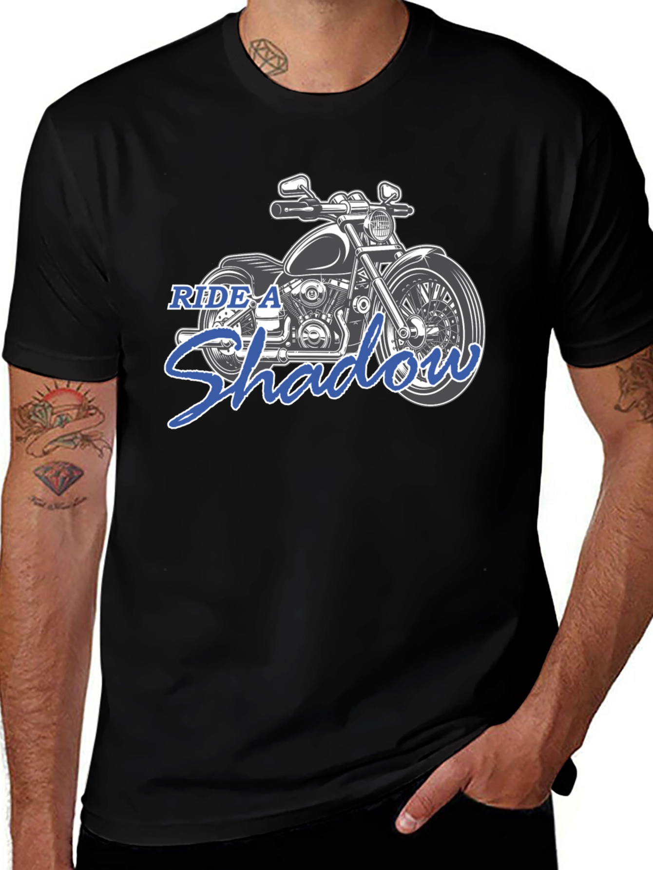 Ride A Shadow Motorcycle Graphic Tee - Black