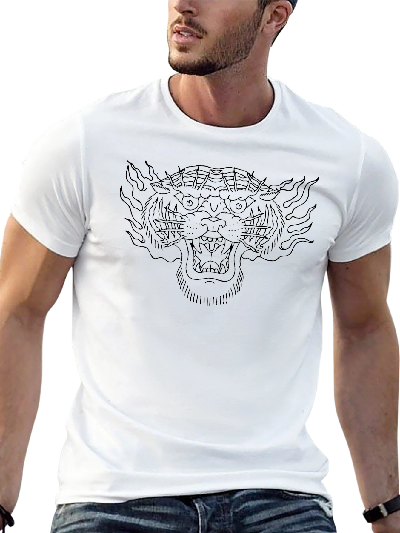 Black Graphic Tee - Tiger Flame Design