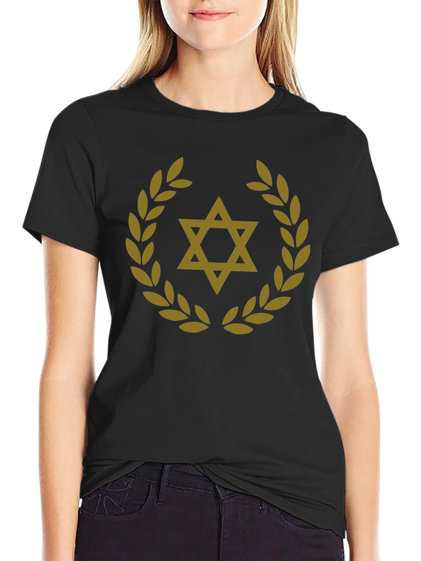 Star of David Laurel Wreath T-Shirt - Black
