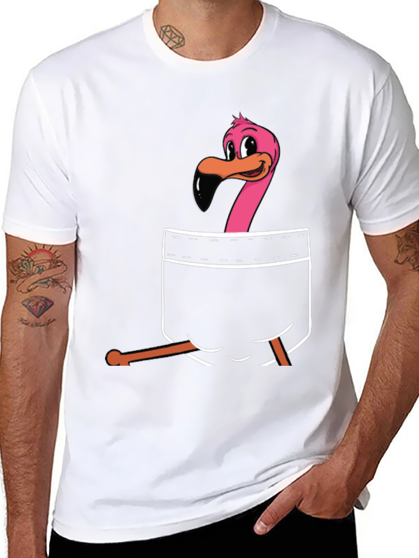 Flamingo Pocket Graphic T-Shirt - Black