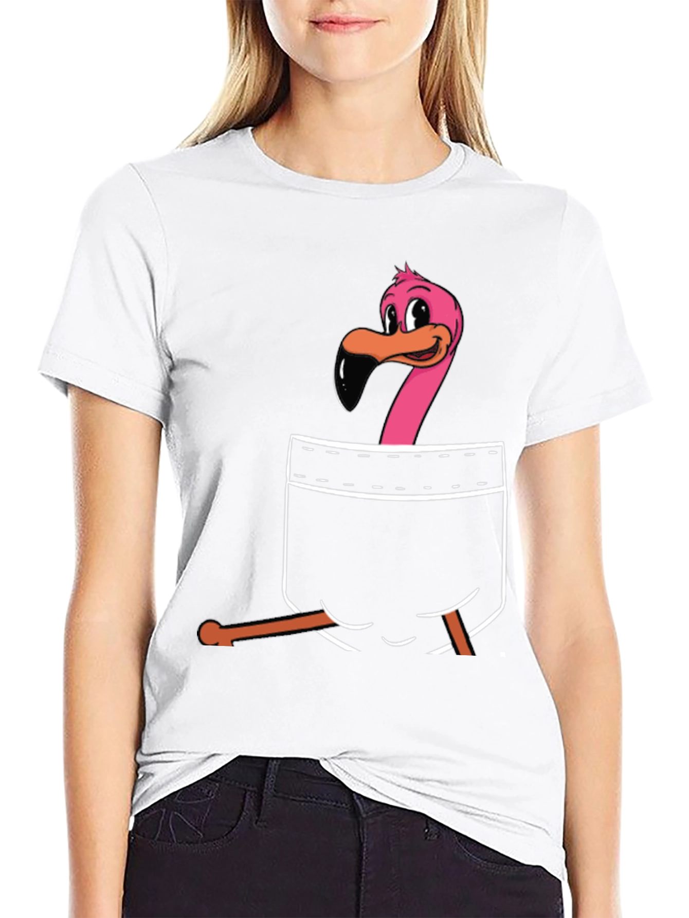 Flamingo Pocket Graphic T-Shirt - Black