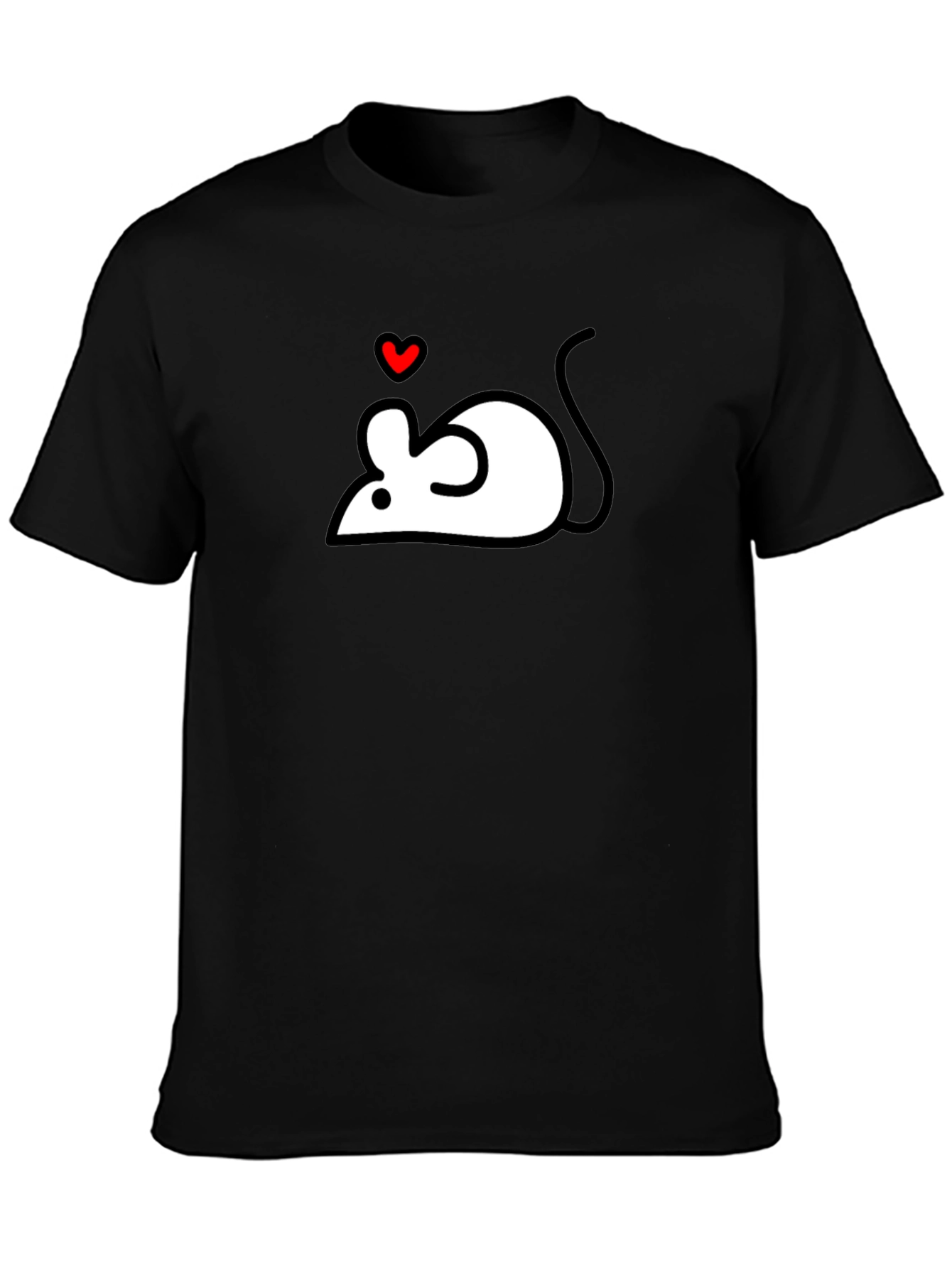 Cute Mouse Heart Graphic Black T-Shirt