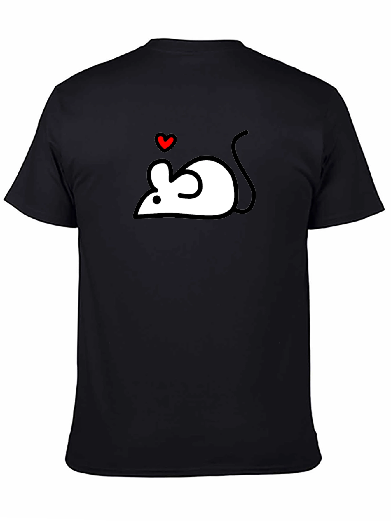 Cute Mouse Heart Graphic Black T-Shirt
