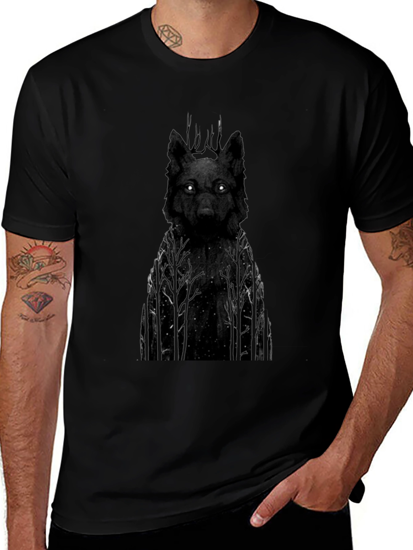 Mens Black Wolf Graphic Tee