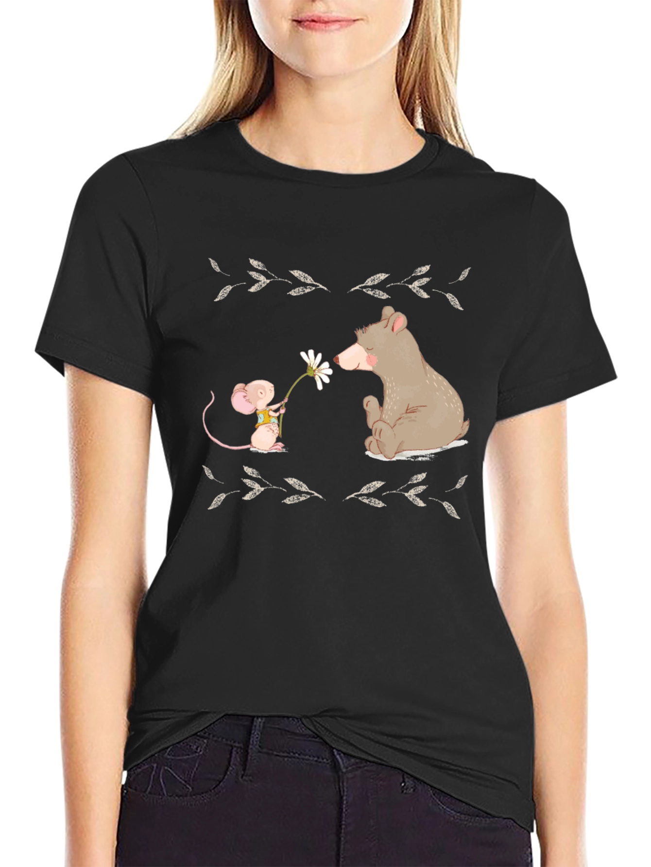 Cute Bear & Mouse T-Shirt -  Nature Illustration Tee