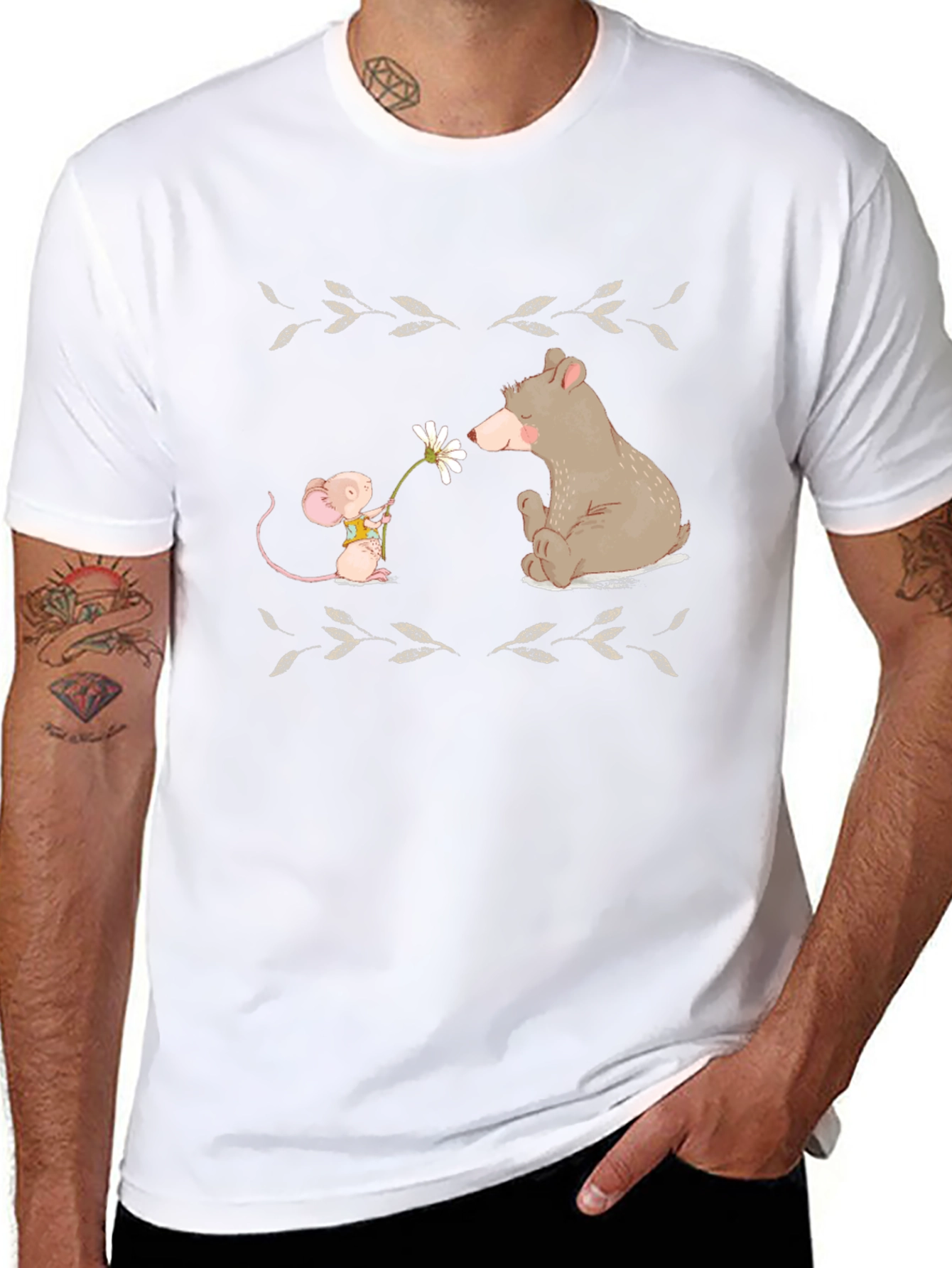 Cute Bear & Mouse T-Shirt -  Nature Illustration Tee