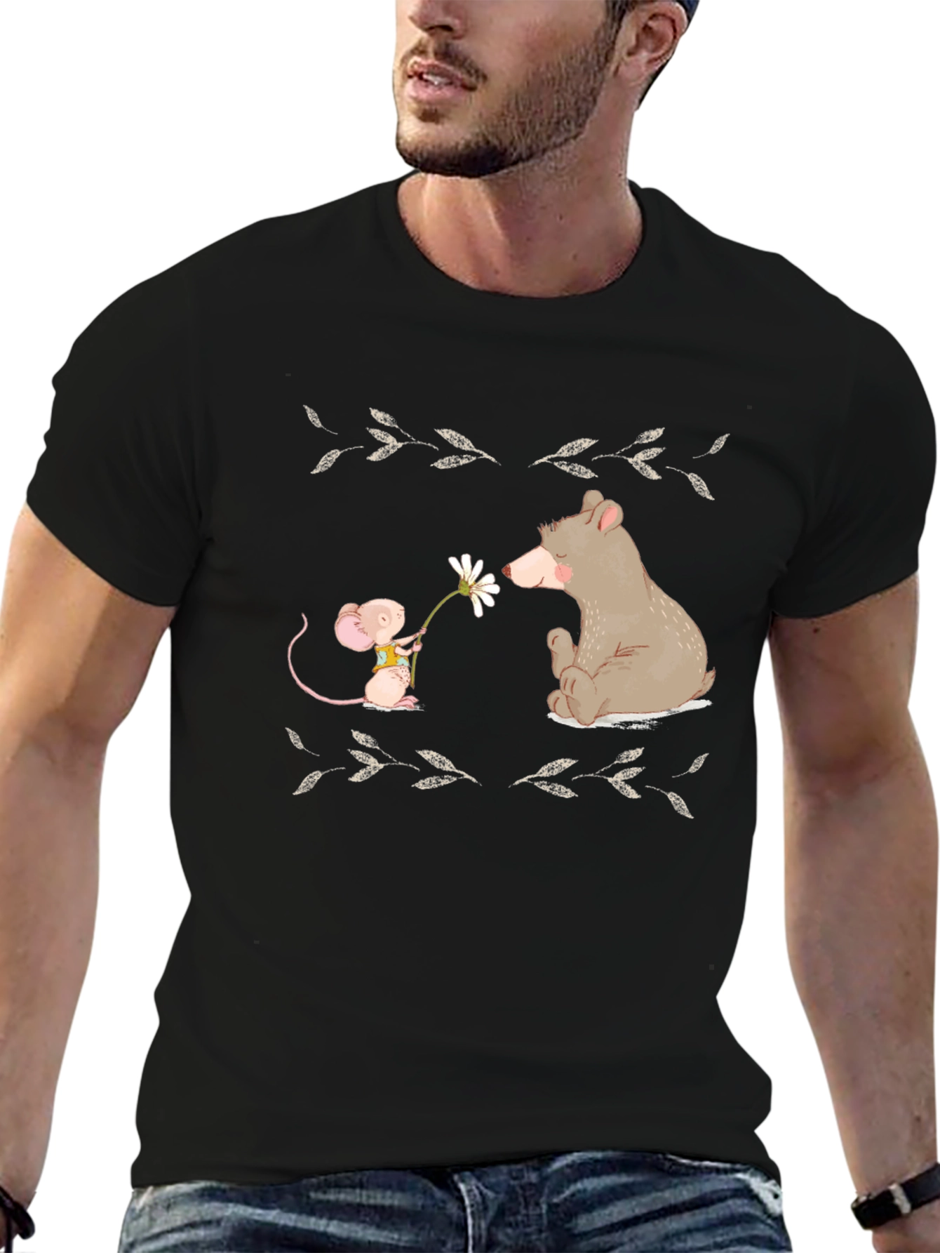 Cute Bear & Mouse T-Shirt -  Nature Illustration Tee