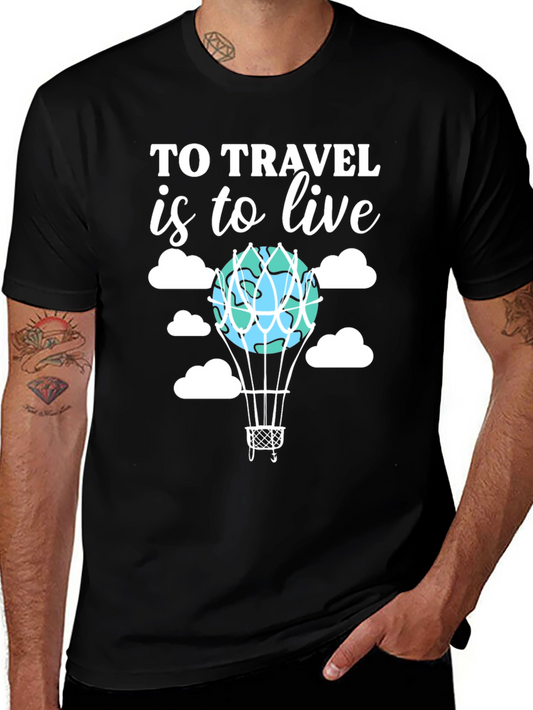 Travel is to Live Tee - Hot Air Balloon Earth Graphic