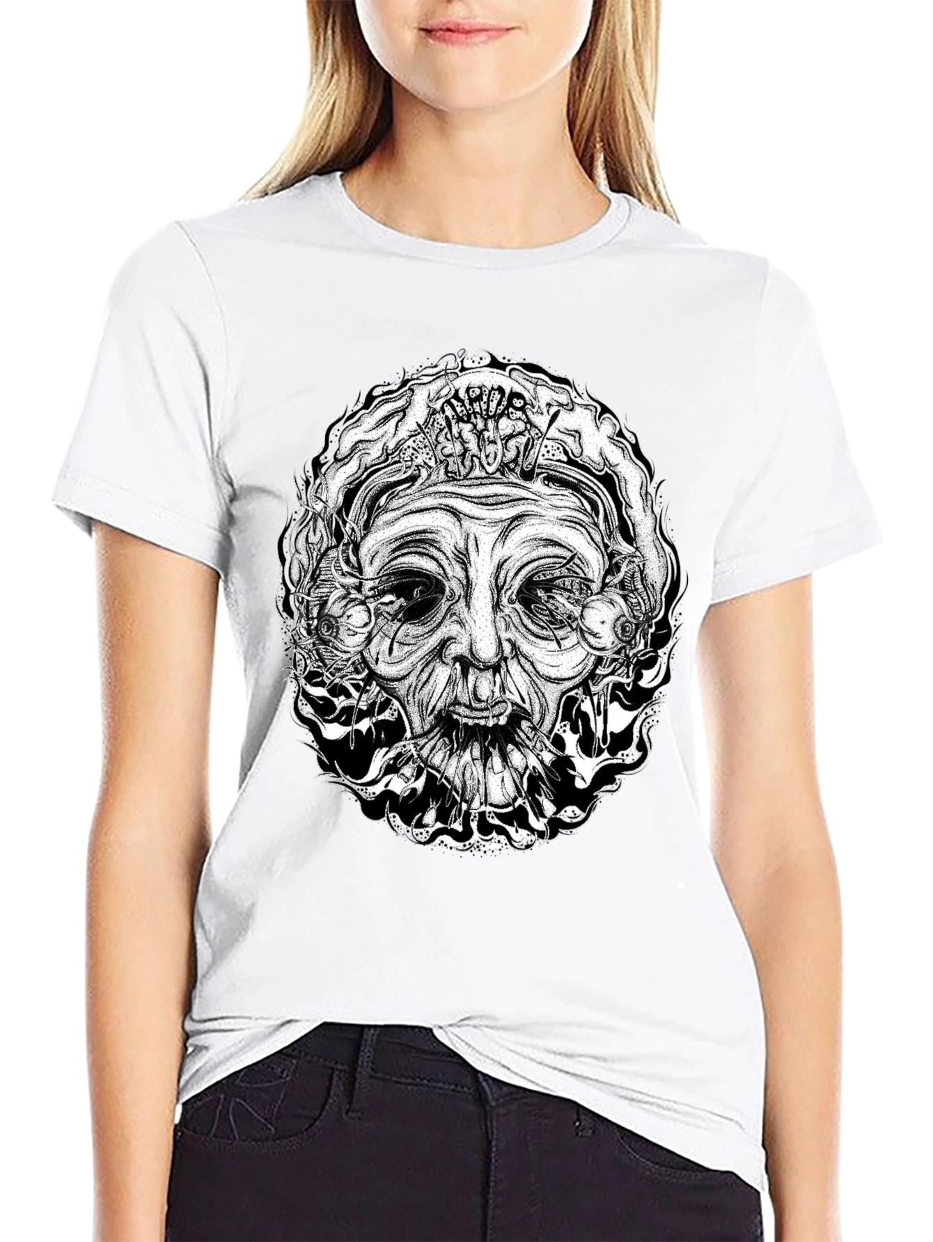Mystic Face Graphic T-Shirt - Black Cotton Tee