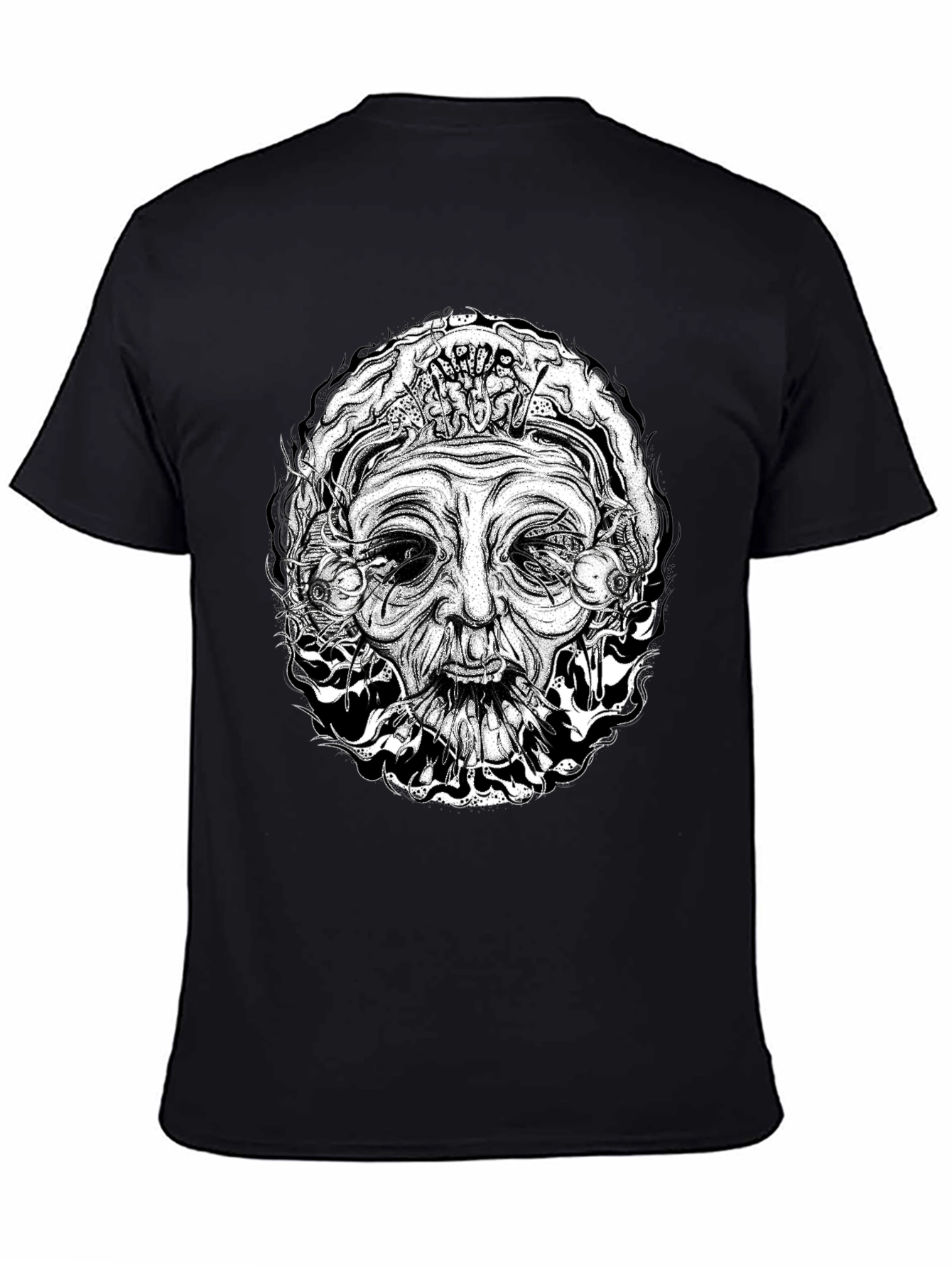 Mystic Face Graphic T-Shirt - Black Cotton Tee