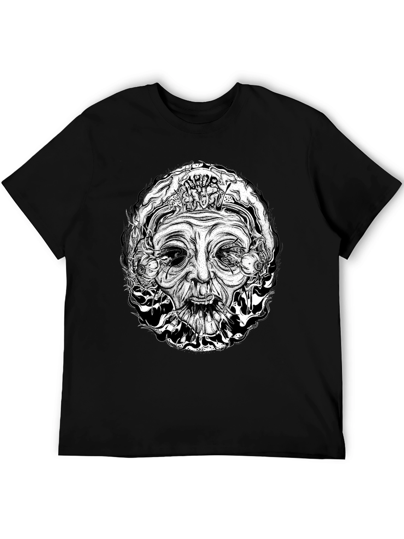 Mystic Face Graphic T-Shirt - Black Cotton Tee