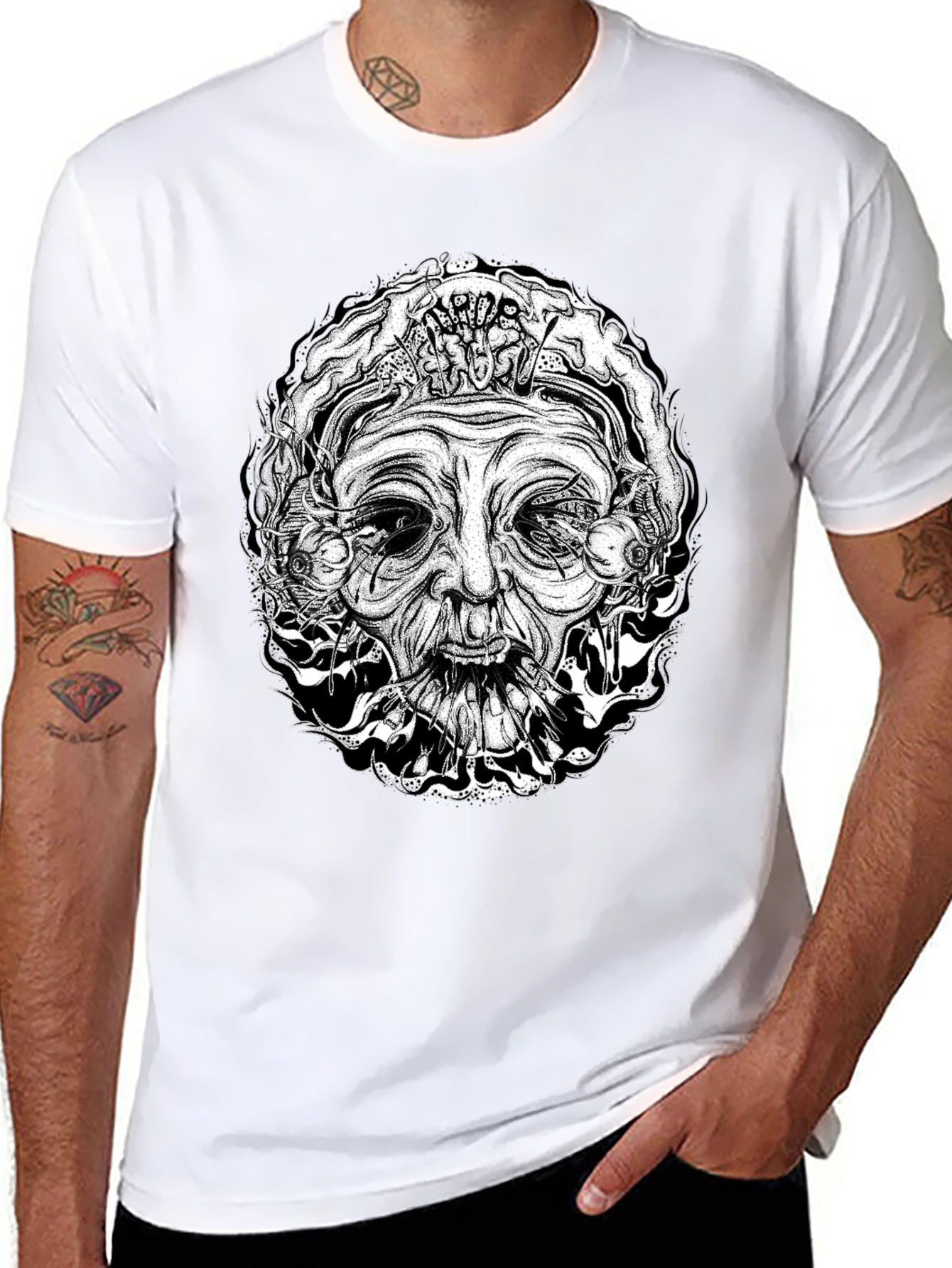 Mystic Face Graphic T-Shirt - Black Cotton Tee