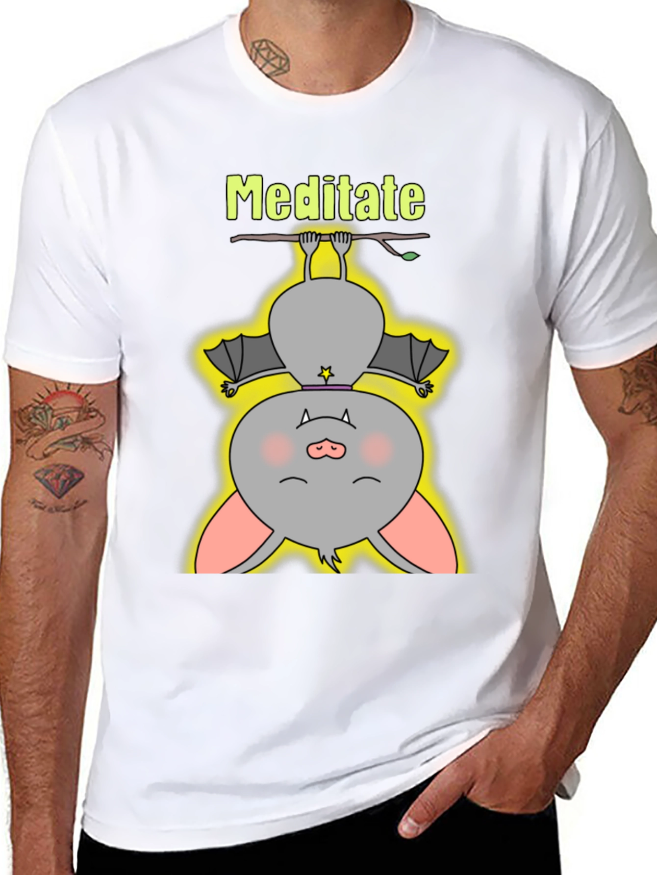 Meditate Bat Graphic Tee - Relaxed Fit