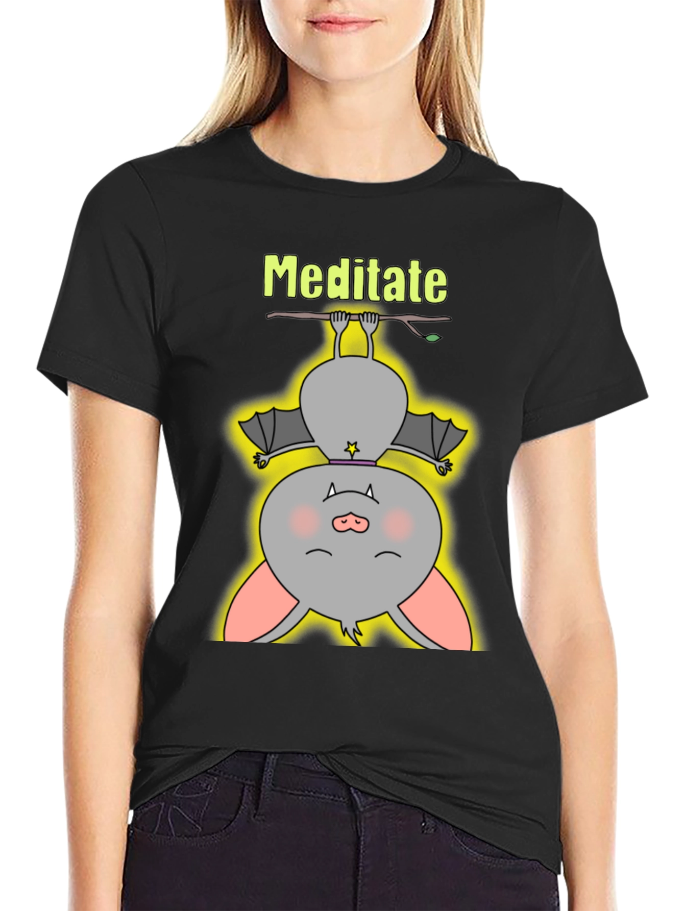 Meditate Bat Graphic Tee - Relaxed Fit