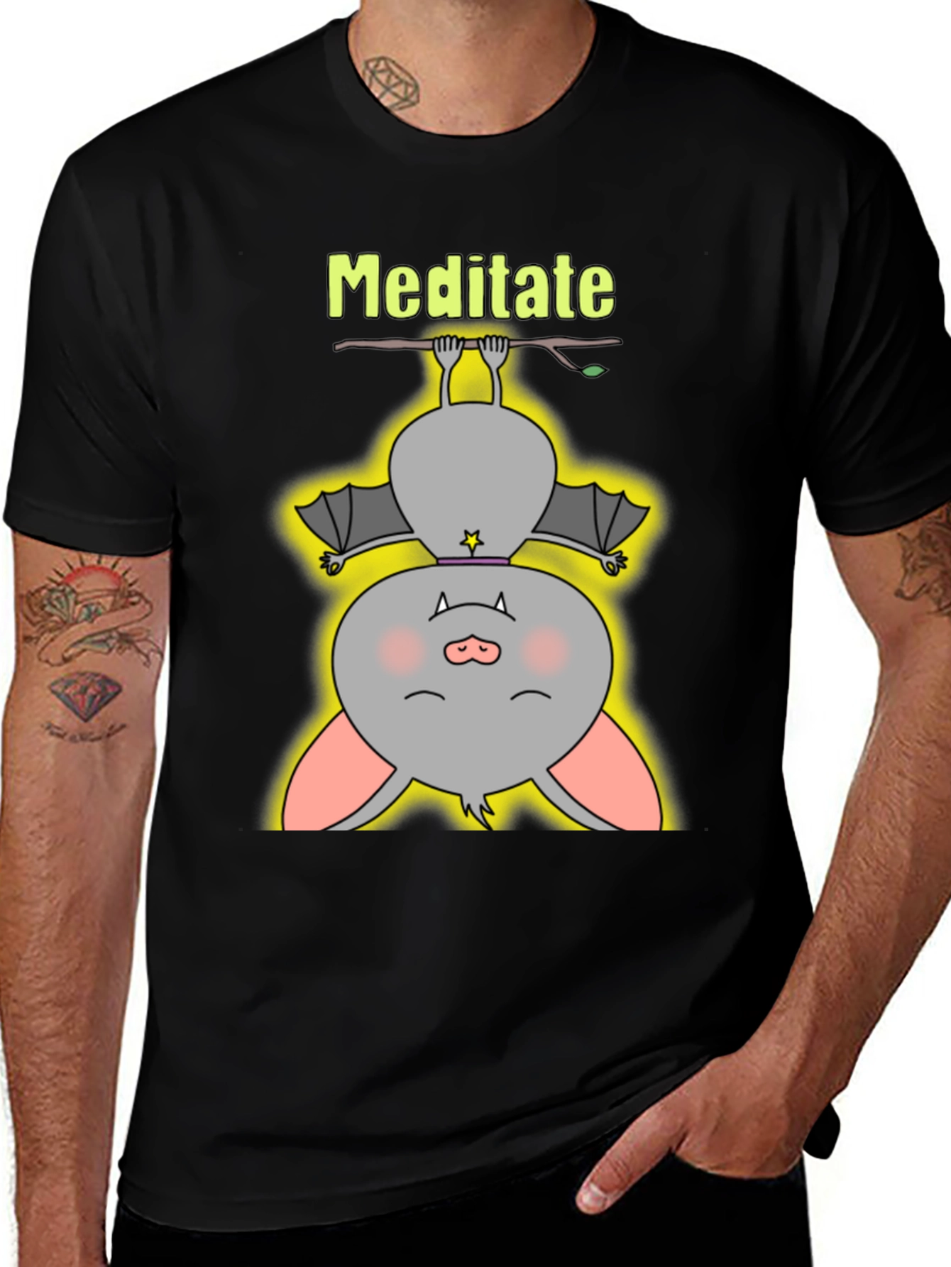 Meditate Bat Graphic Tee - Relaxed Fit