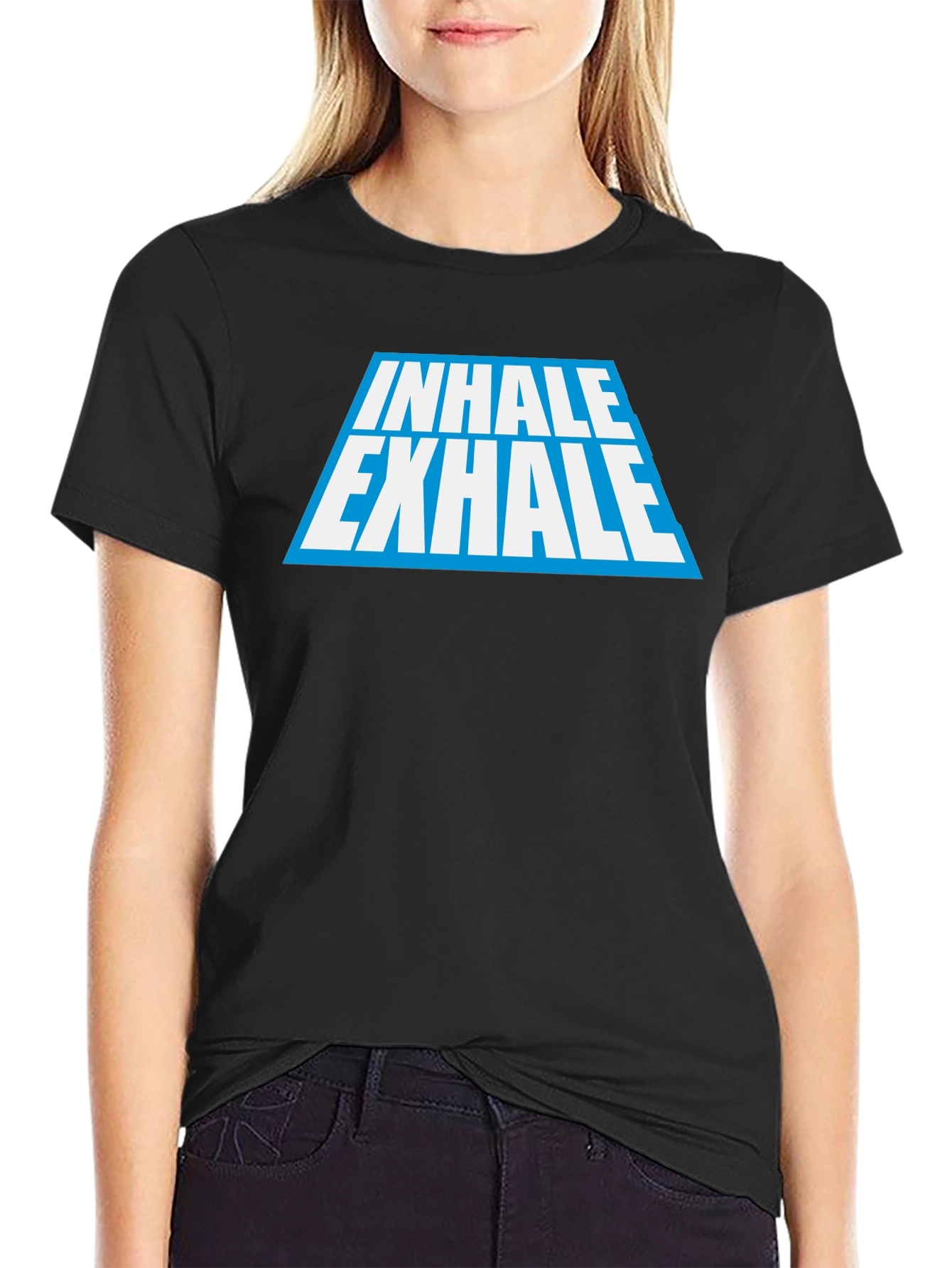Inhale Exhale Graphic Tee - Black Cotton Blend