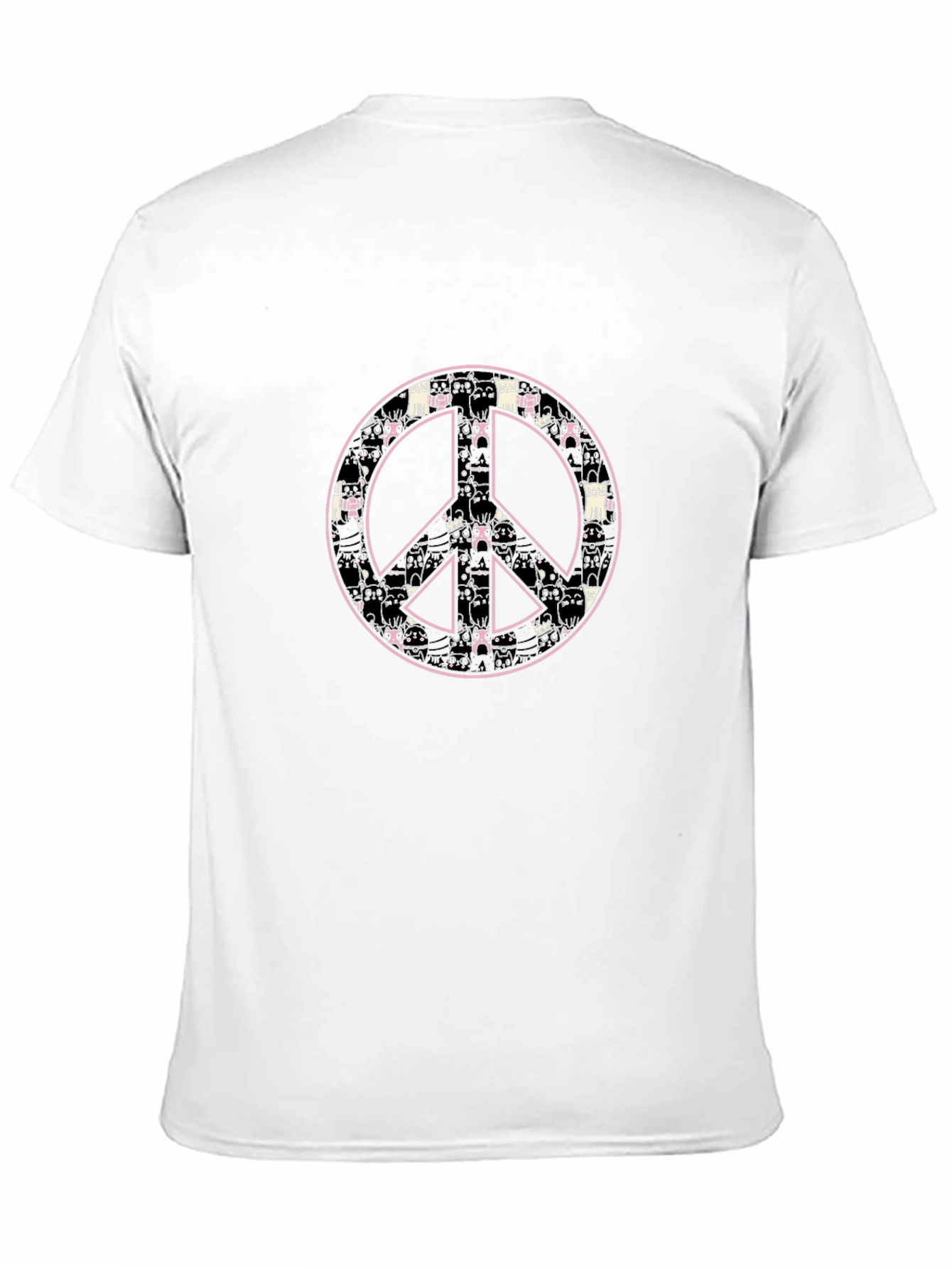 Peace Sign Cat Pattern Black T-Shirt