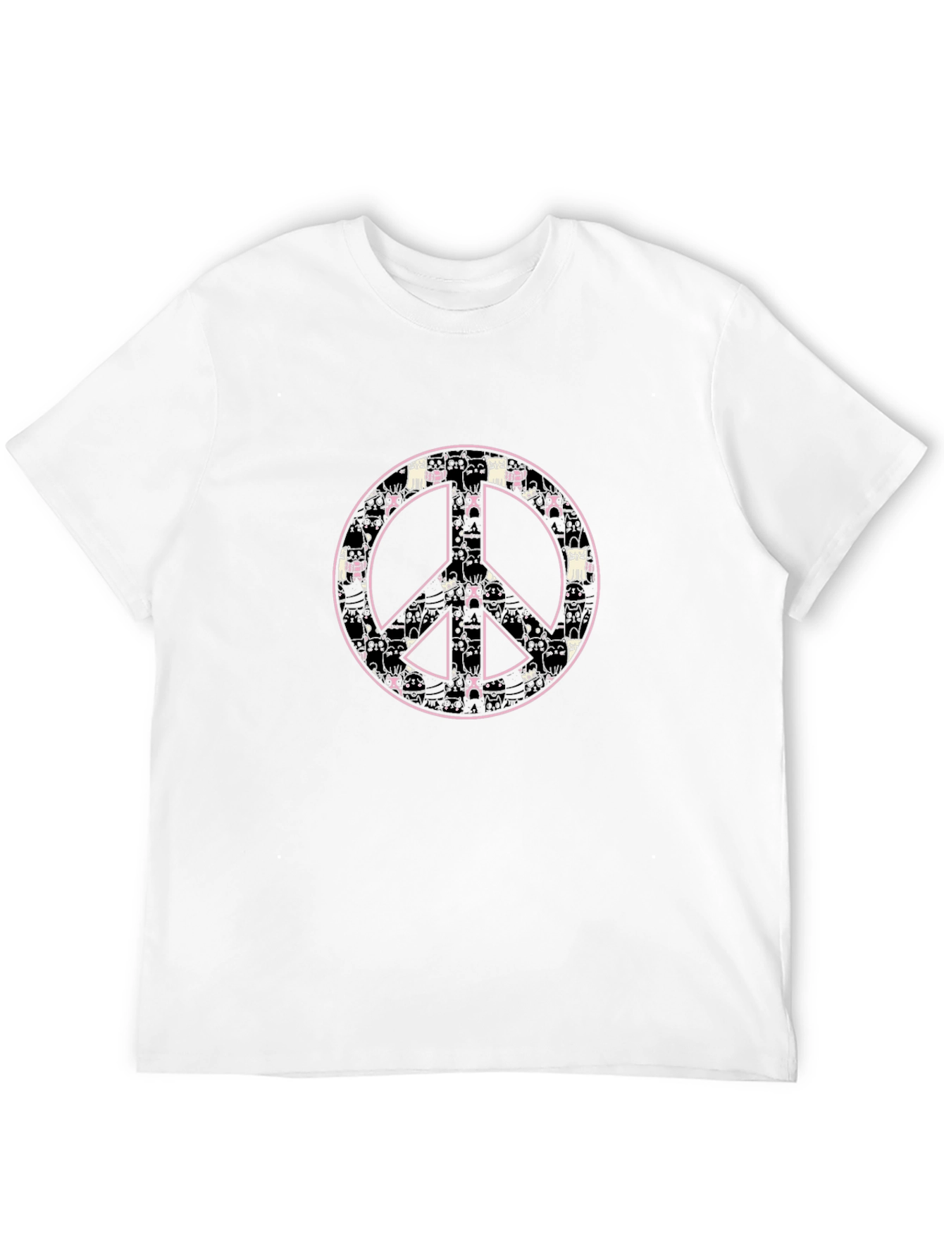 Peace Sign Cat Pattern Black T-Shirt