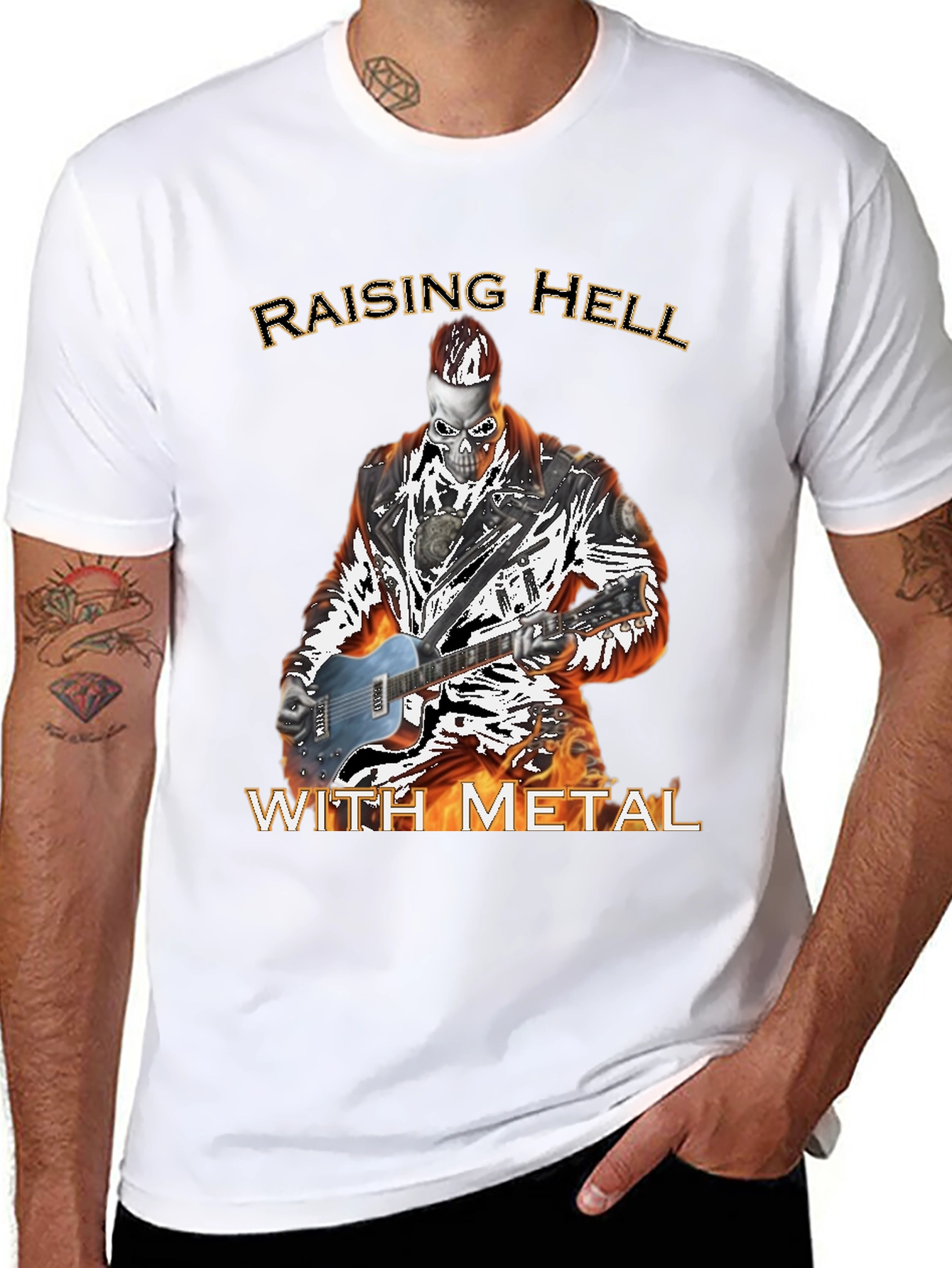 Raising Hell With Metal T-Shirt - Skull Guitarist